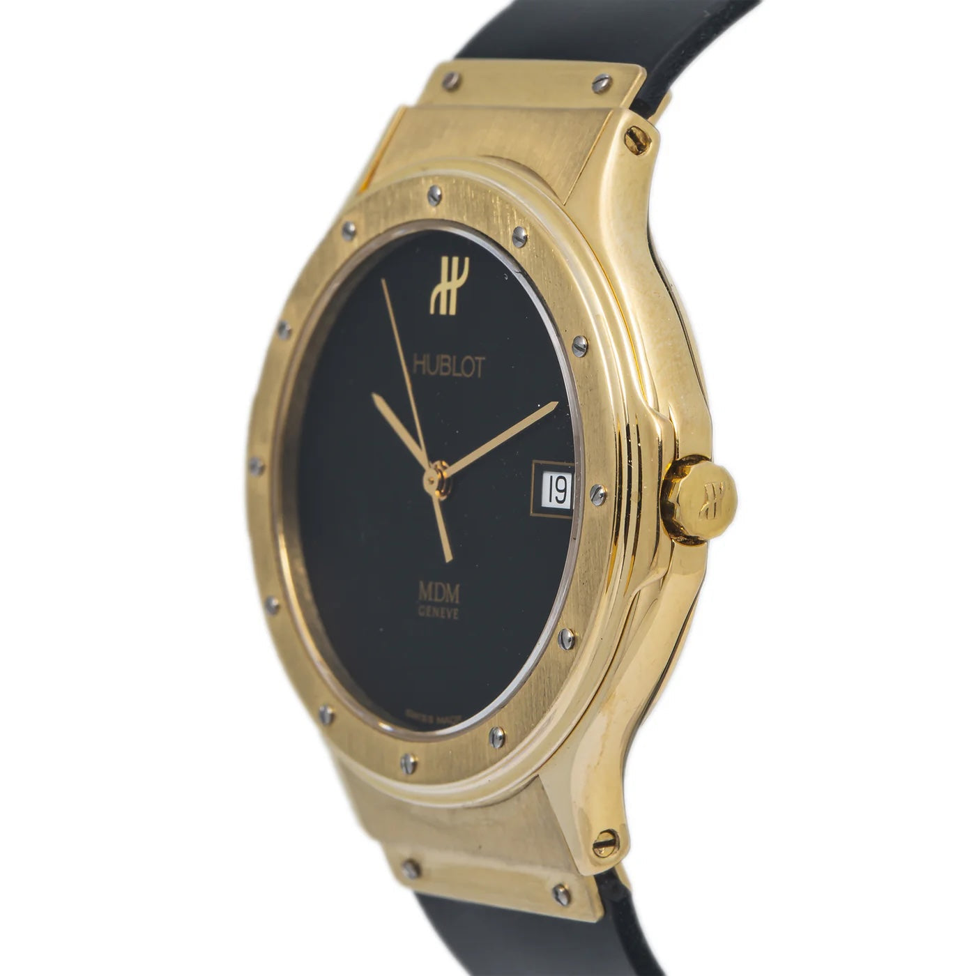 HUBLOT CLASSIC MDM 18K YELLOW GOLD MATTE BLACK DIAL QUARTZ WATCH