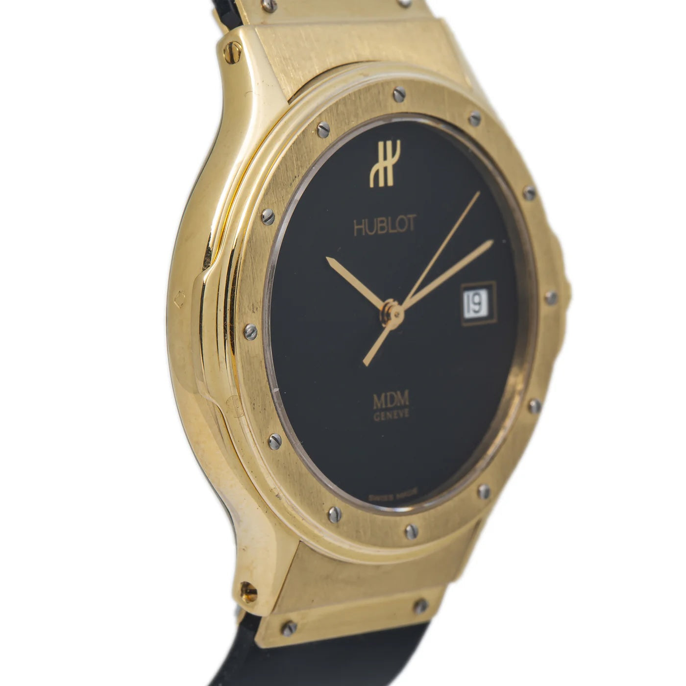 HUBLOT CLASSIC MDM 18K YELLOW GOLD MATTE BLACK DIAL QUARTZ WATCH