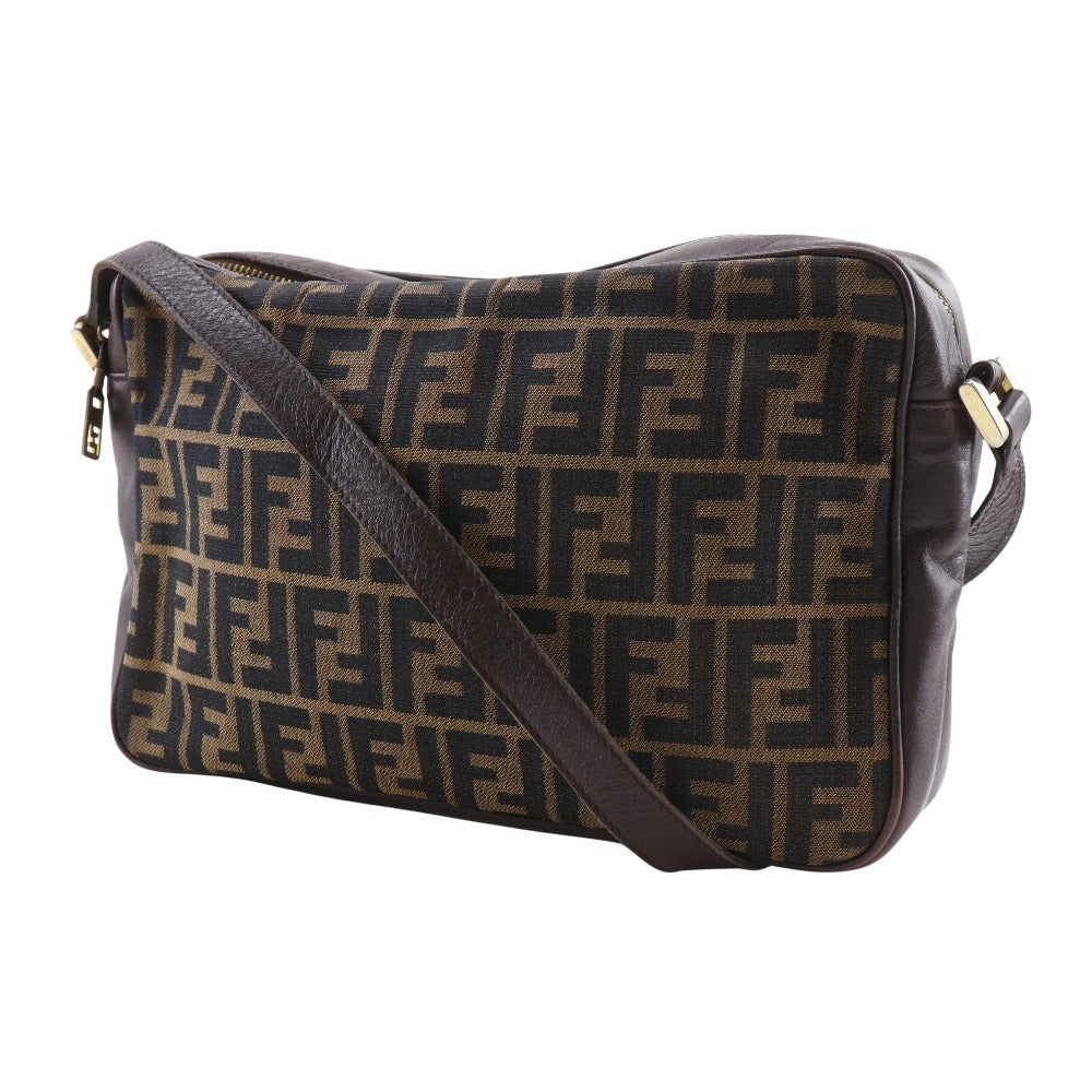 Fendi Zucca Nylon Canvas Leather Shoulder Bag