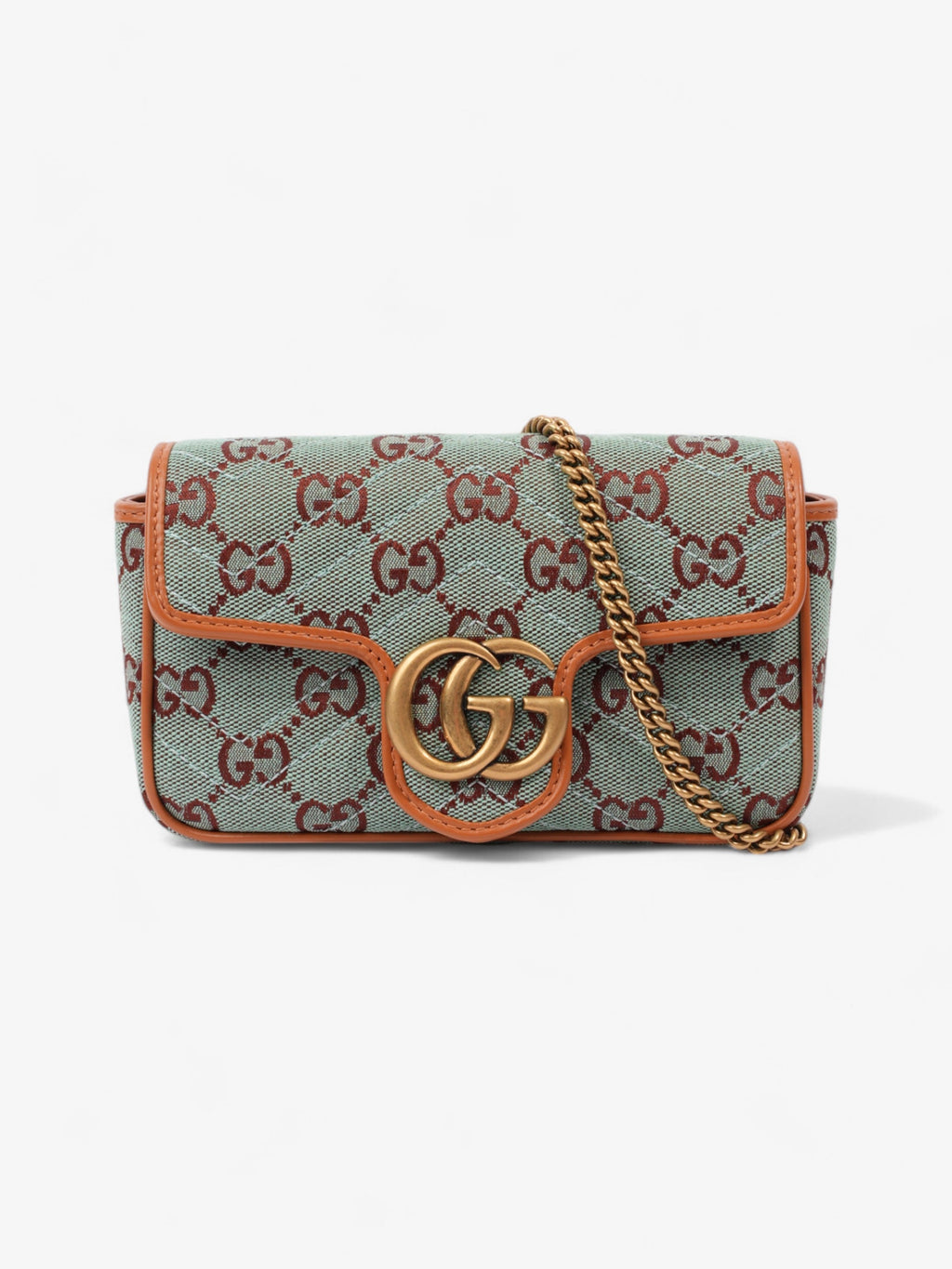 Gucci GG Shoulder Bag Pale Blue / Brown Canvas Super Mini