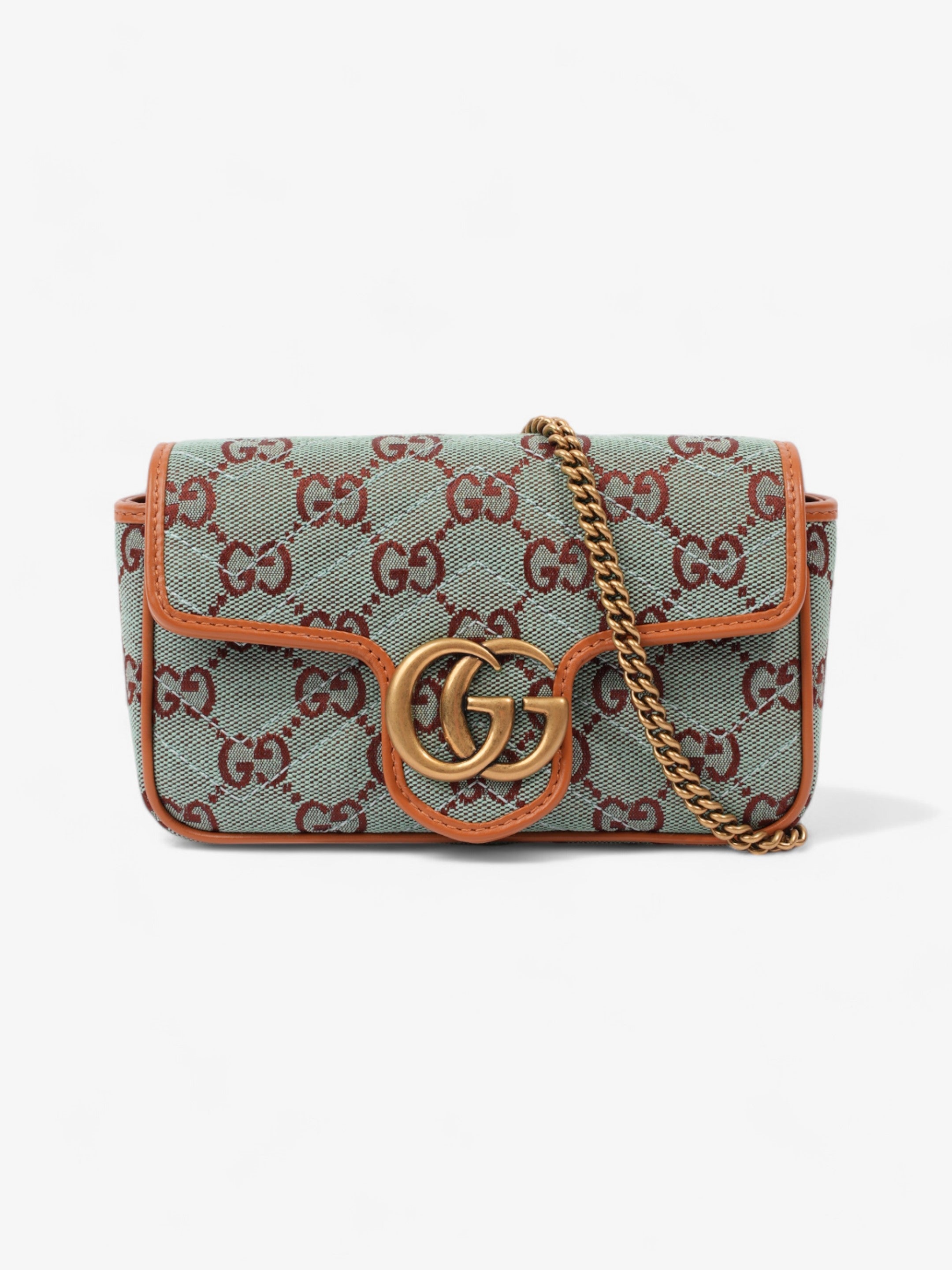 Gucci GG Shoulder Bag Pale Blue / Brown Canvas Super Mini