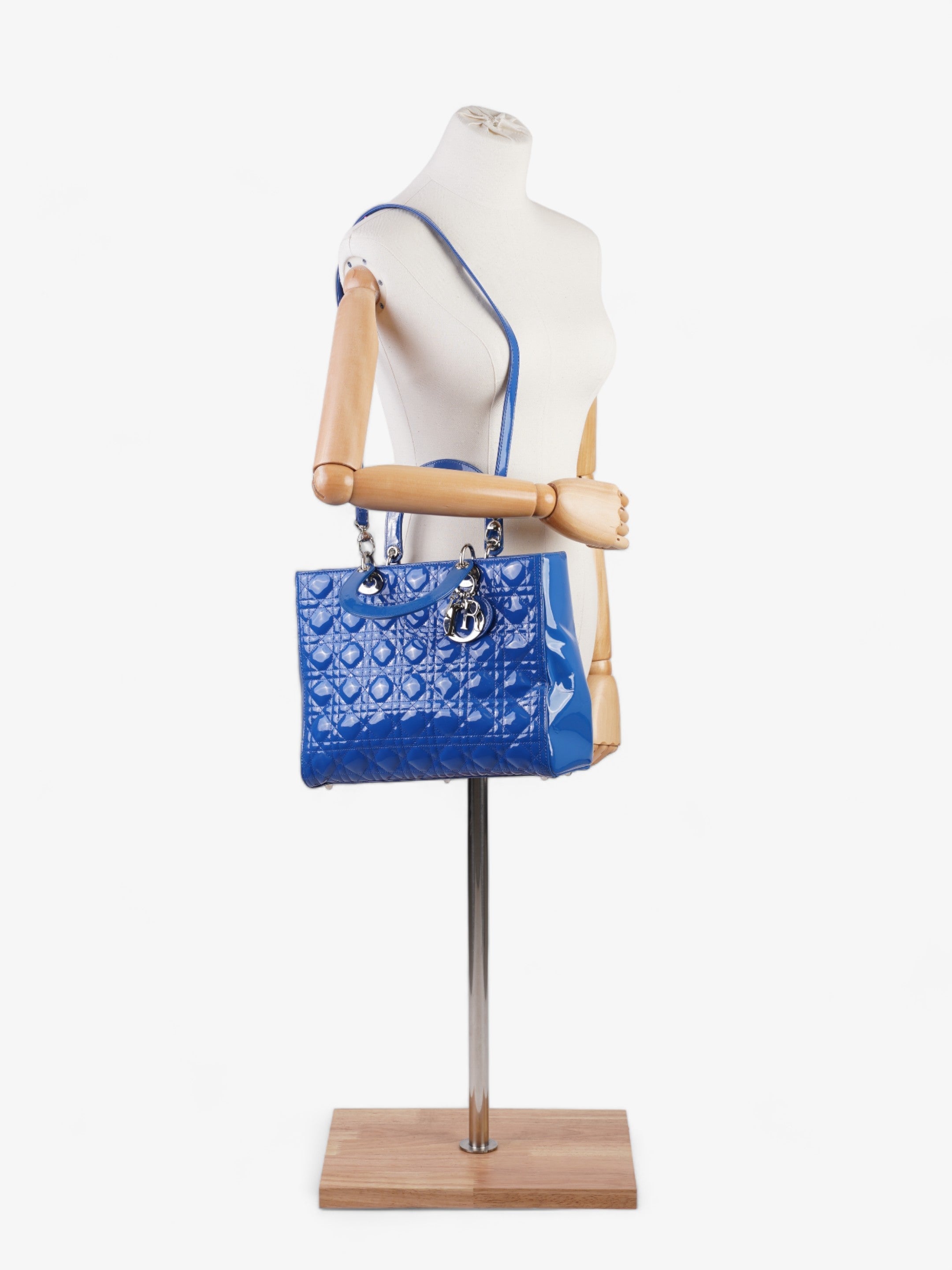 Christian Dior Lady Dior Blue Patent Leather Large