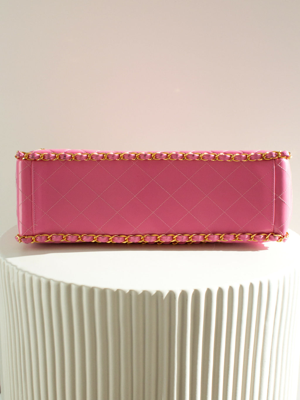 Chanel Vintage S/S1995 Barbie Pink 24K Gold Chain Around Patent Lambskin Jumbo XL 95P Bag