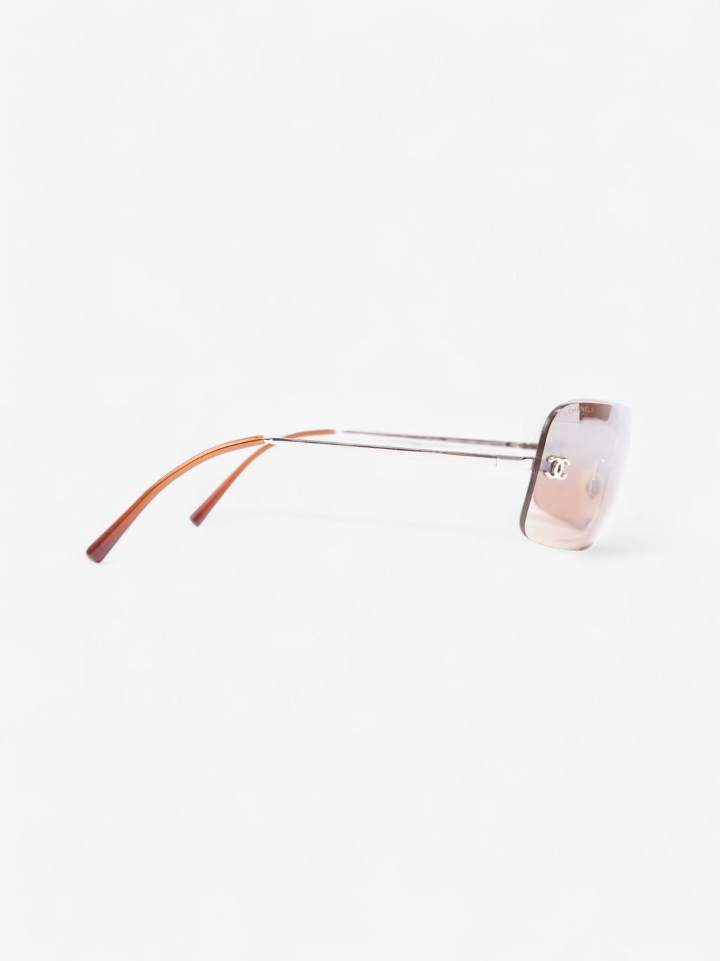 Chanel CC Rectangular Sunglasses Brown / Silver Acetate 120mm