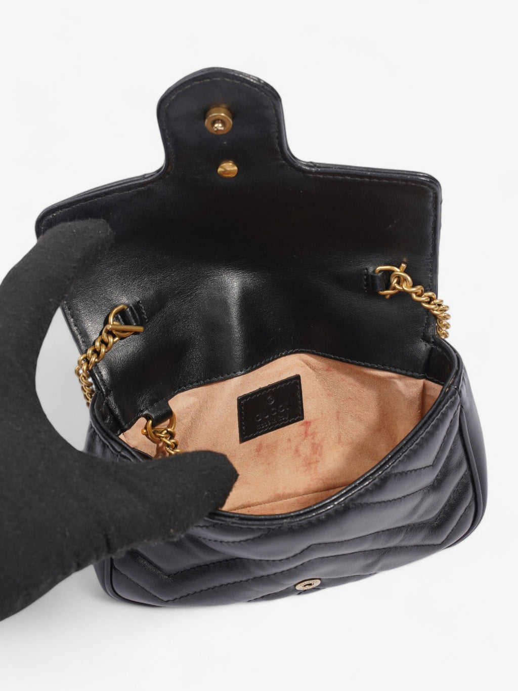 Gucci GG Marmont Black Matelasse Leather Super Mini
