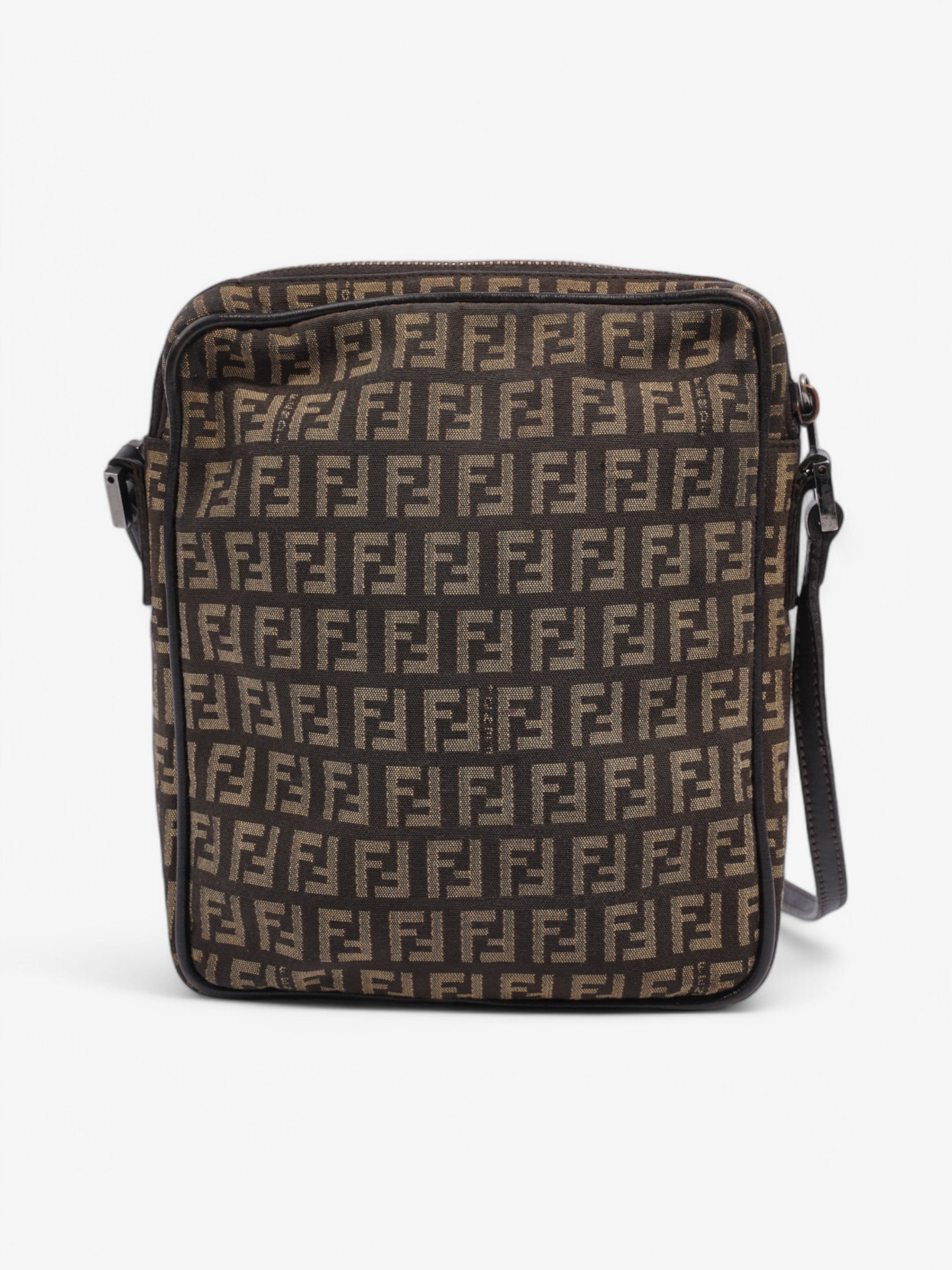 Fendi Zucchino Shoulder Bag Brown Canvas