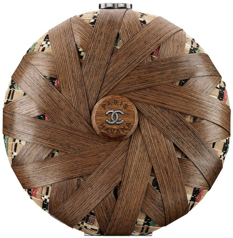 Chanel “Havana By Night” Round Woven Wood and Tweed Minaudière