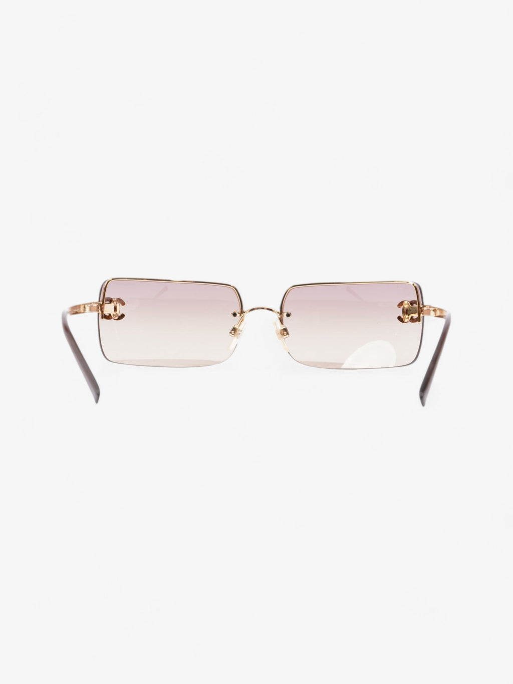 Chanel CC Rhinestone Rectangular Sunglasses Gold / Brown Acetate 120mm