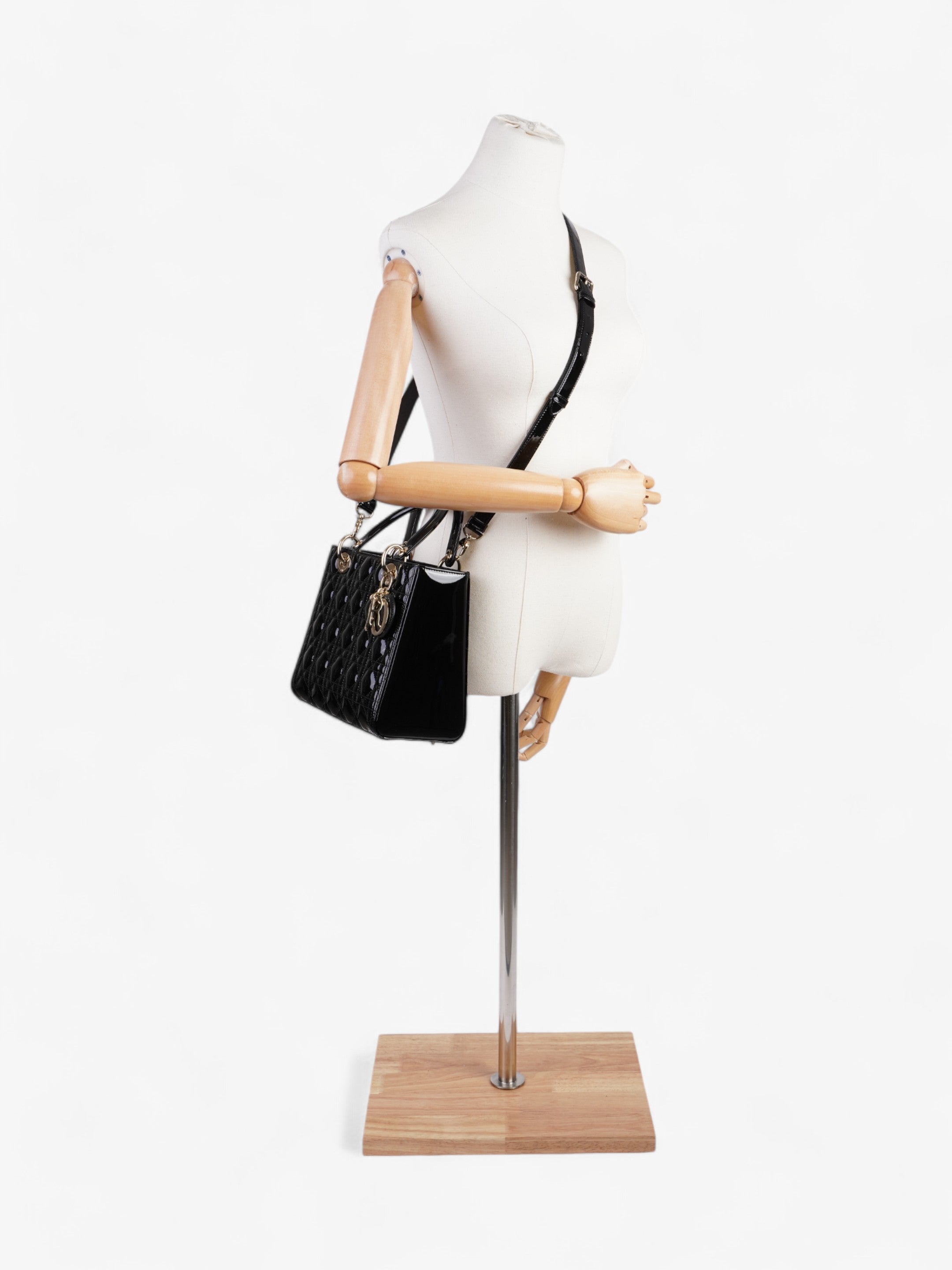 Christian Dior Lady Dior Black Patent Leather Medium