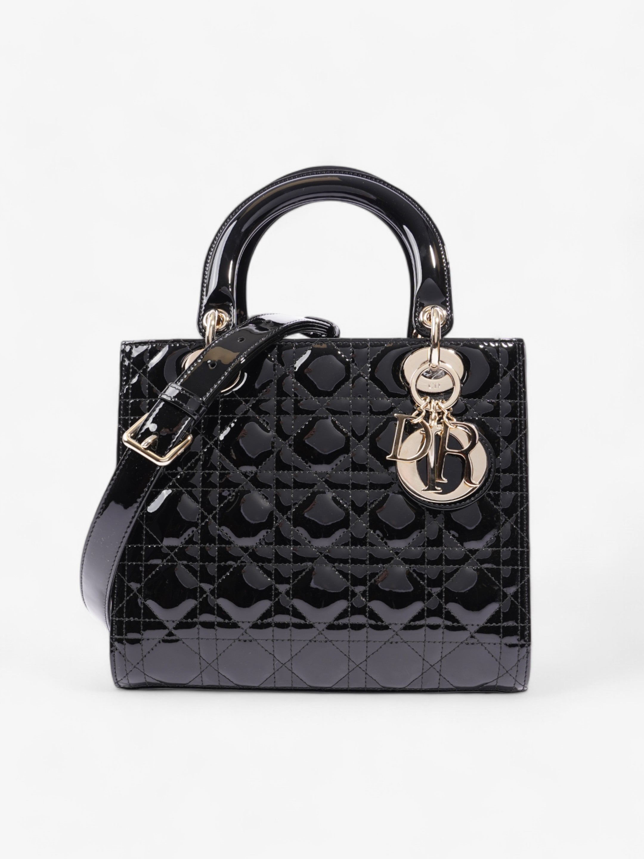 Christian Dior Lady Dior Black Patent Leather Medium