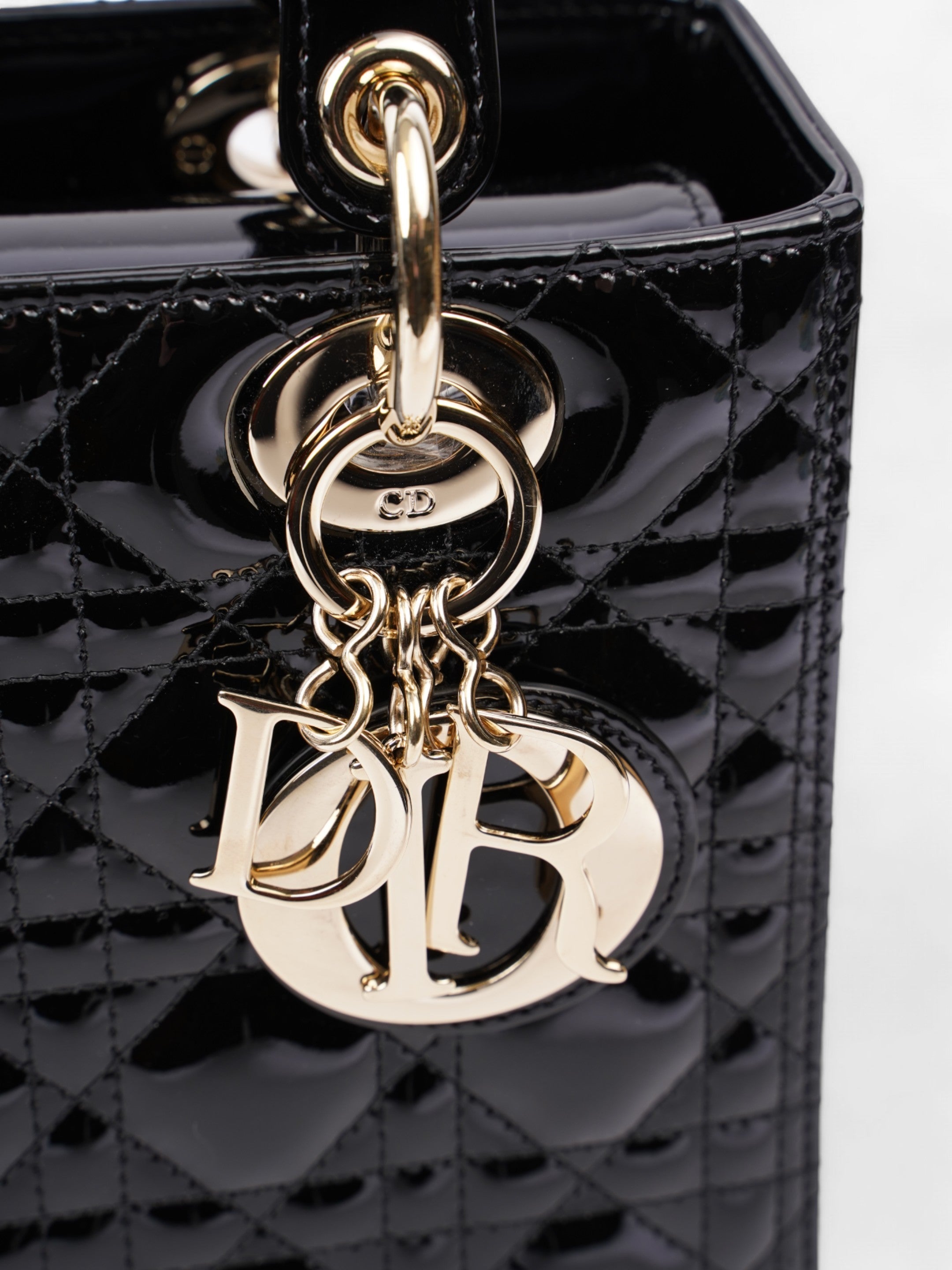 Christian Dior Lady Dior Black Patent Leather Medium