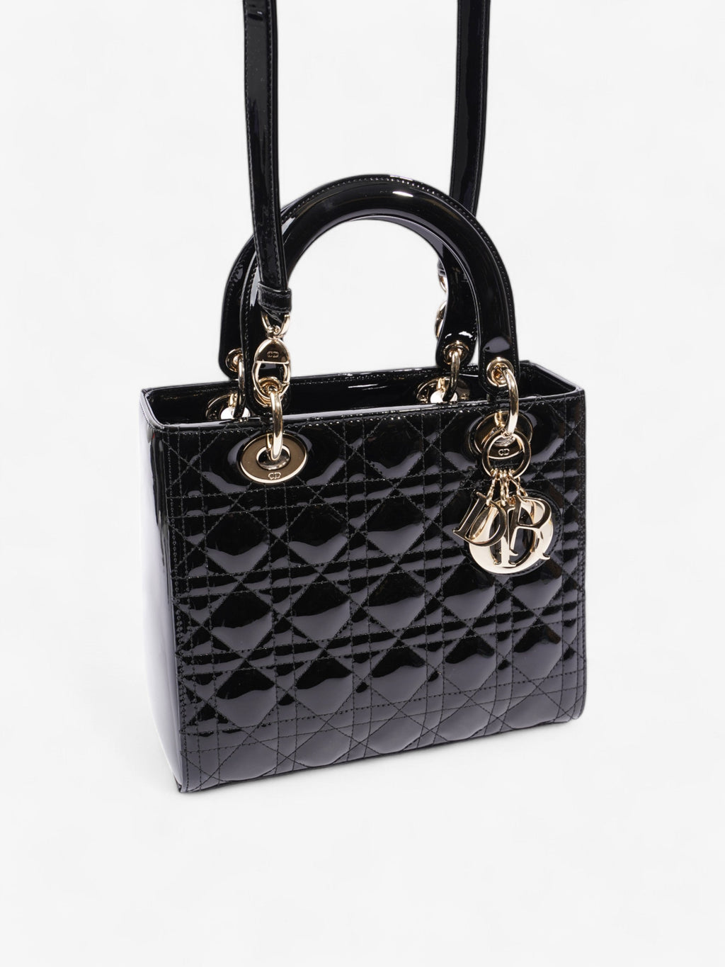 Christian Dior Lady Dior Black Patent Leather Medium
