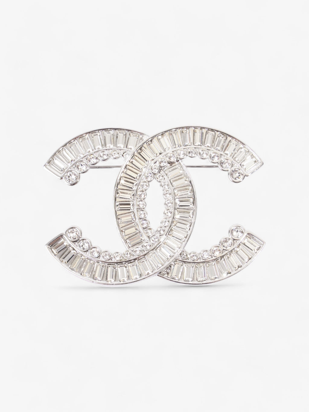 Chanel CC Crystal Brooch Silver Base Metal