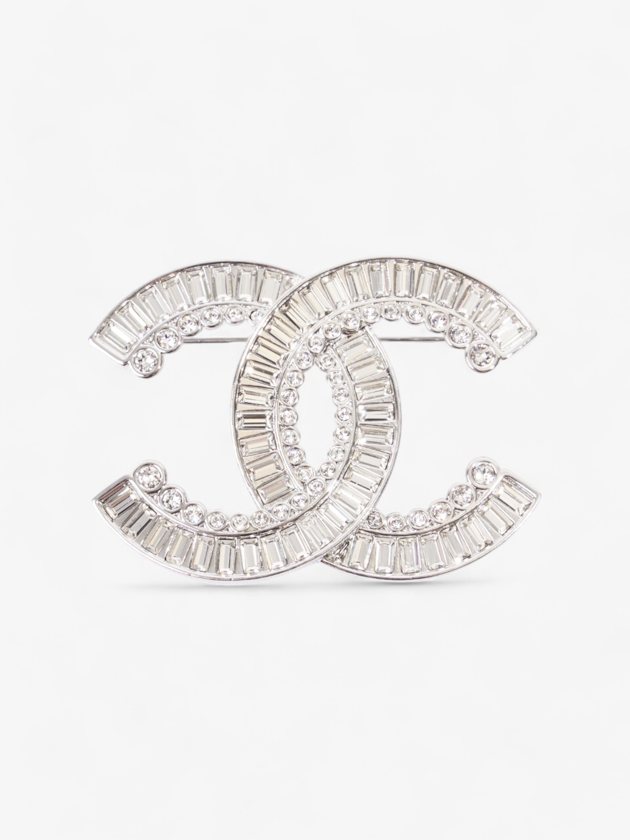 Chanel CC Crystal Brooch Silver Base Metal