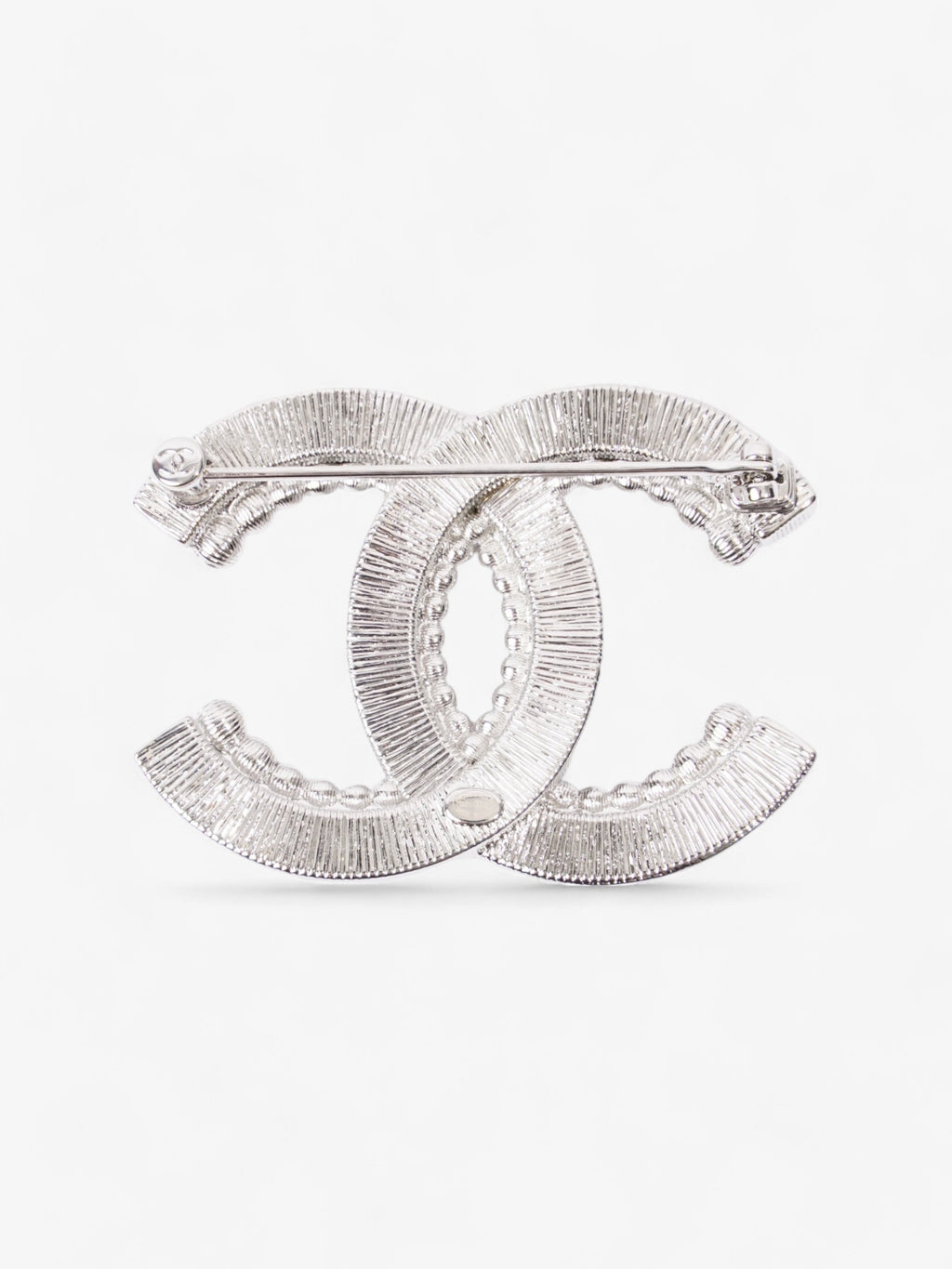 Chanel CC Crystal Brooch Silver Base Metal
