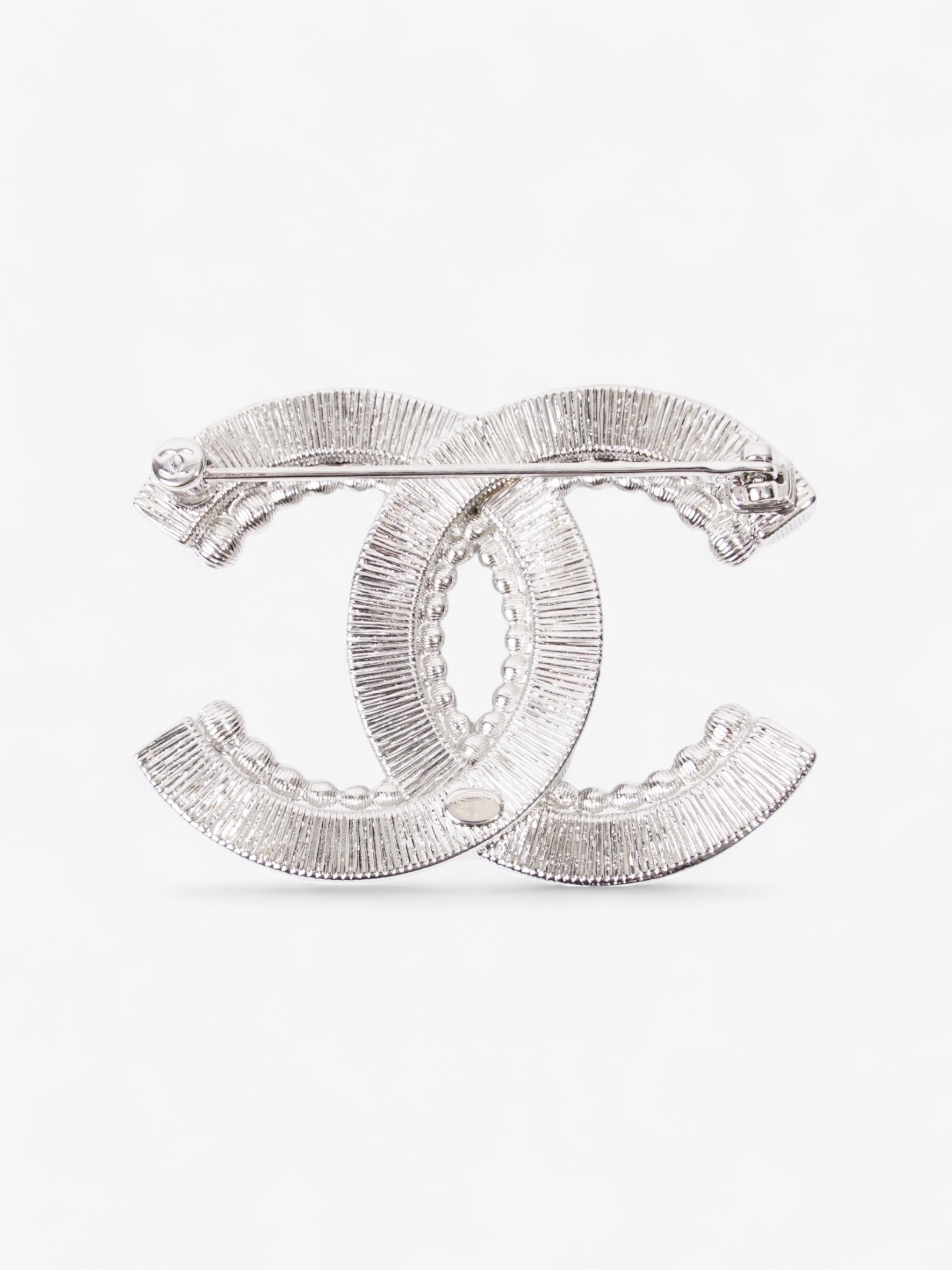 Chanel CC Crystal Brooch Silver Base Metal