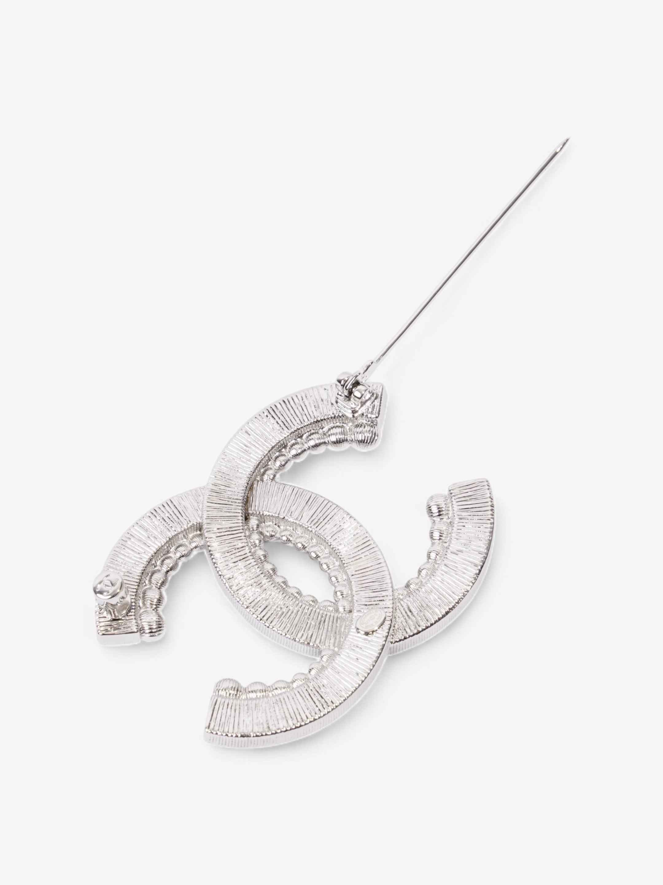 Chanel CC Crystal Brooch Silver Base Metal