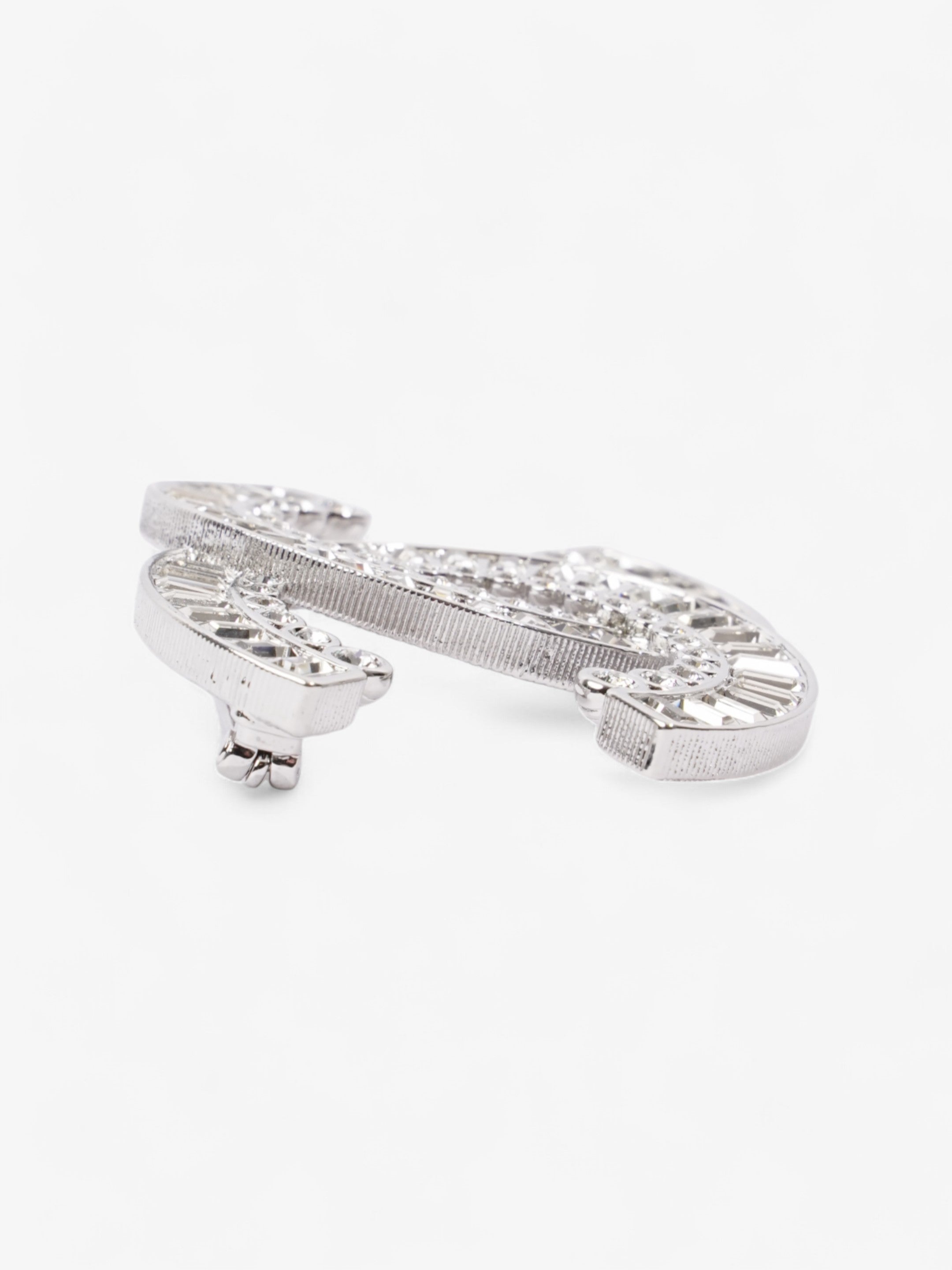 Chanel CC Crystal Brooch Silver Base Metal
