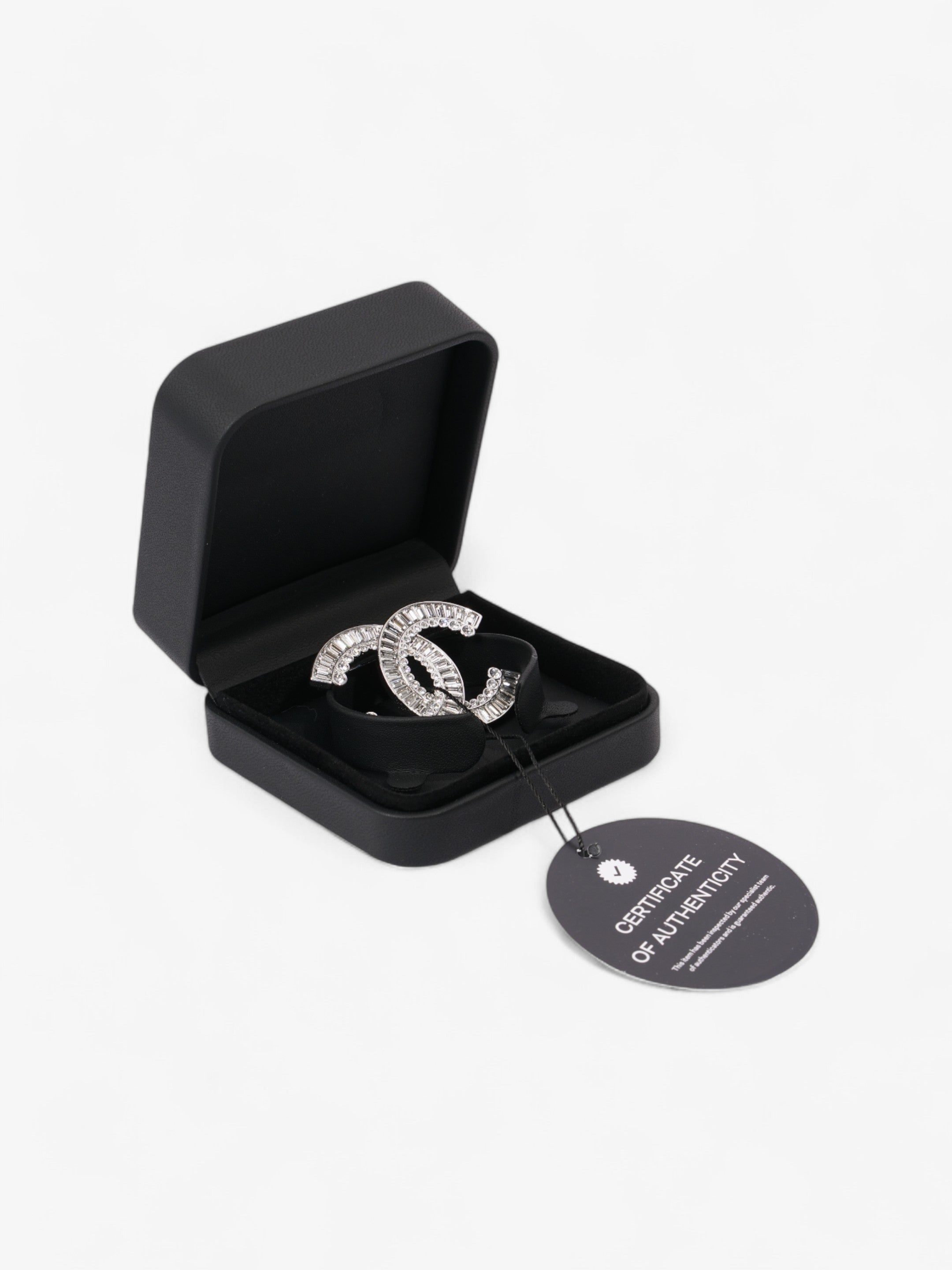 Chanel CC Crystal Brooch Silver Base Metal