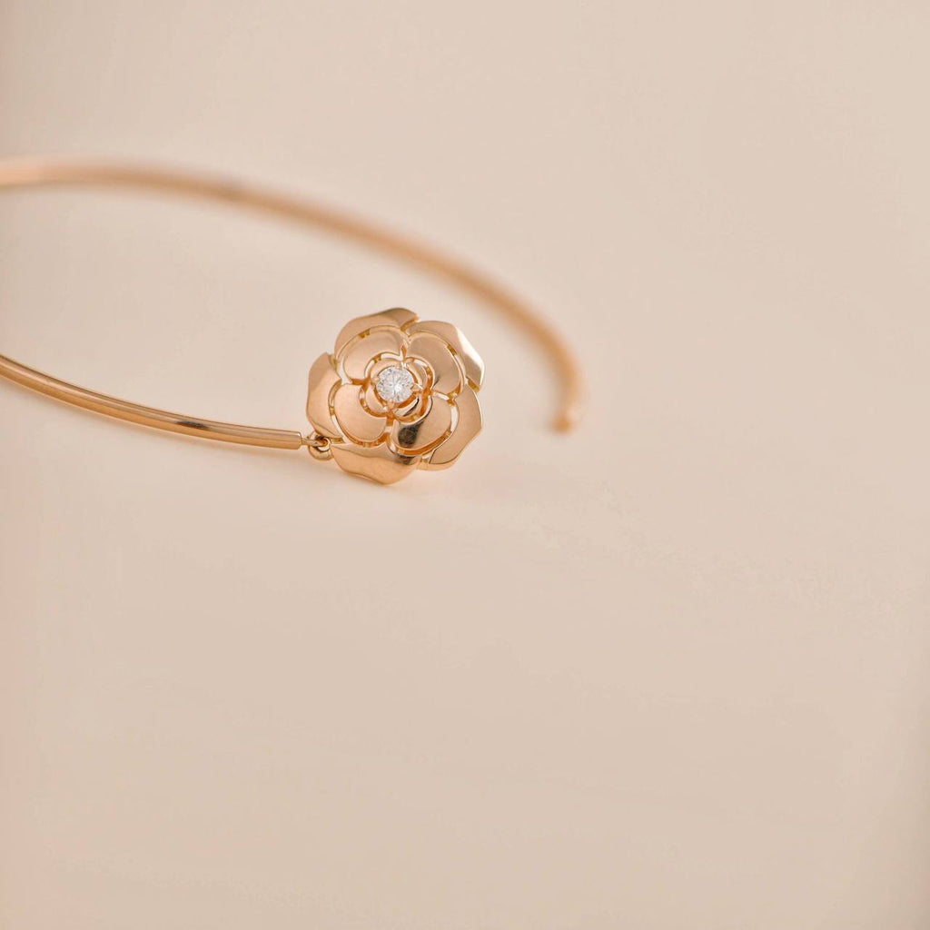 Chanel Diamond Extrait de Camélia 18K Rose Gold Hoop Earrings