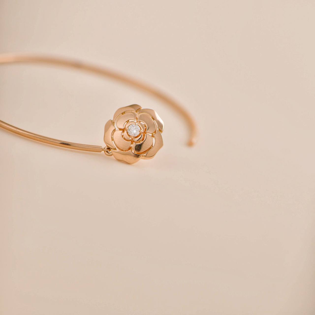 Chanel Diamond Extrait de Camélia 18K Rose Gold Hoop Earrings