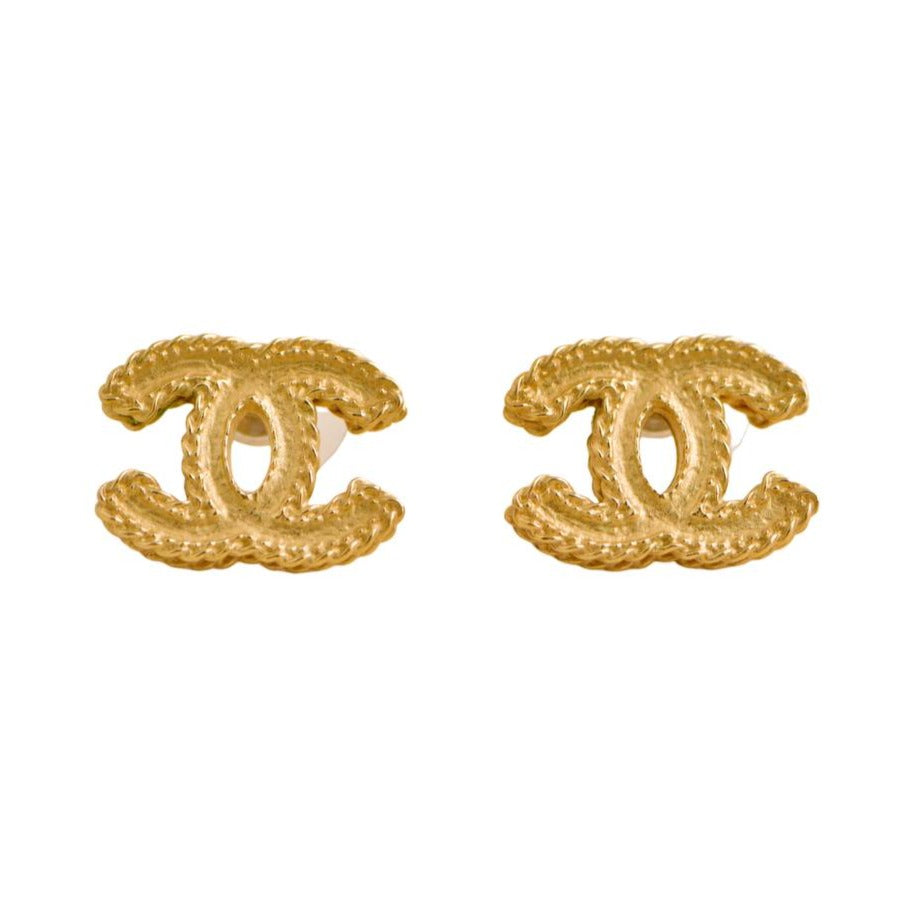Chanel Gold Tone CC Logo Stud Earrings