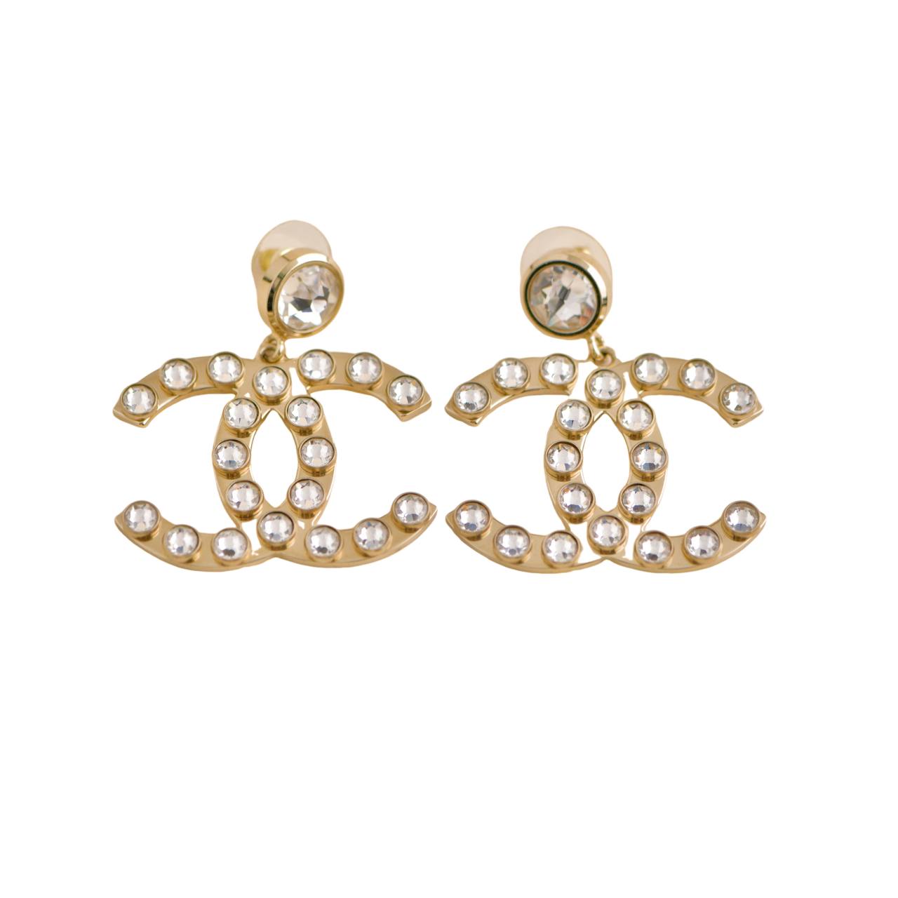 Chanel CC Logo Crystal Drop Earrings
