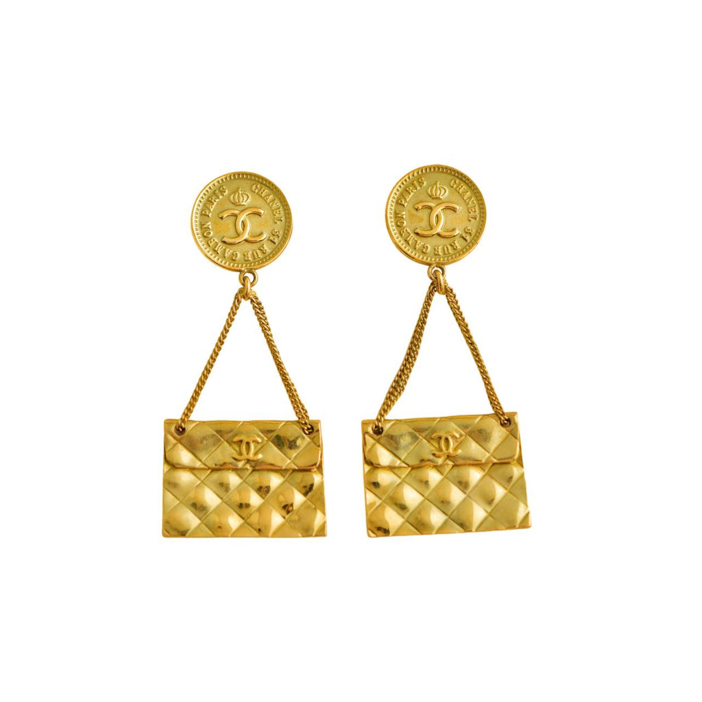 Chanel CC Coin Quilted Flap Bag Drop Clip on Earrings