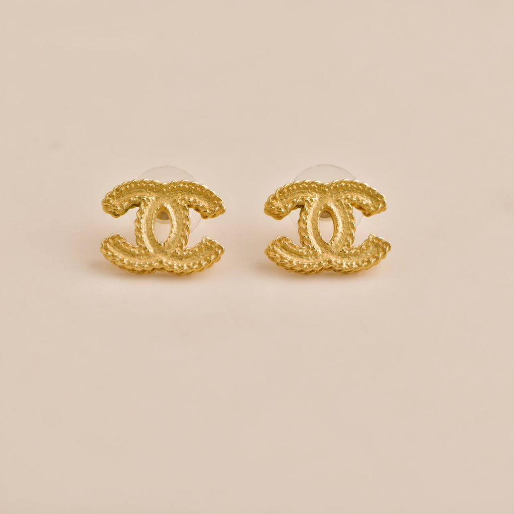 Chanel Gold Tone CC Logo Stud Earrings