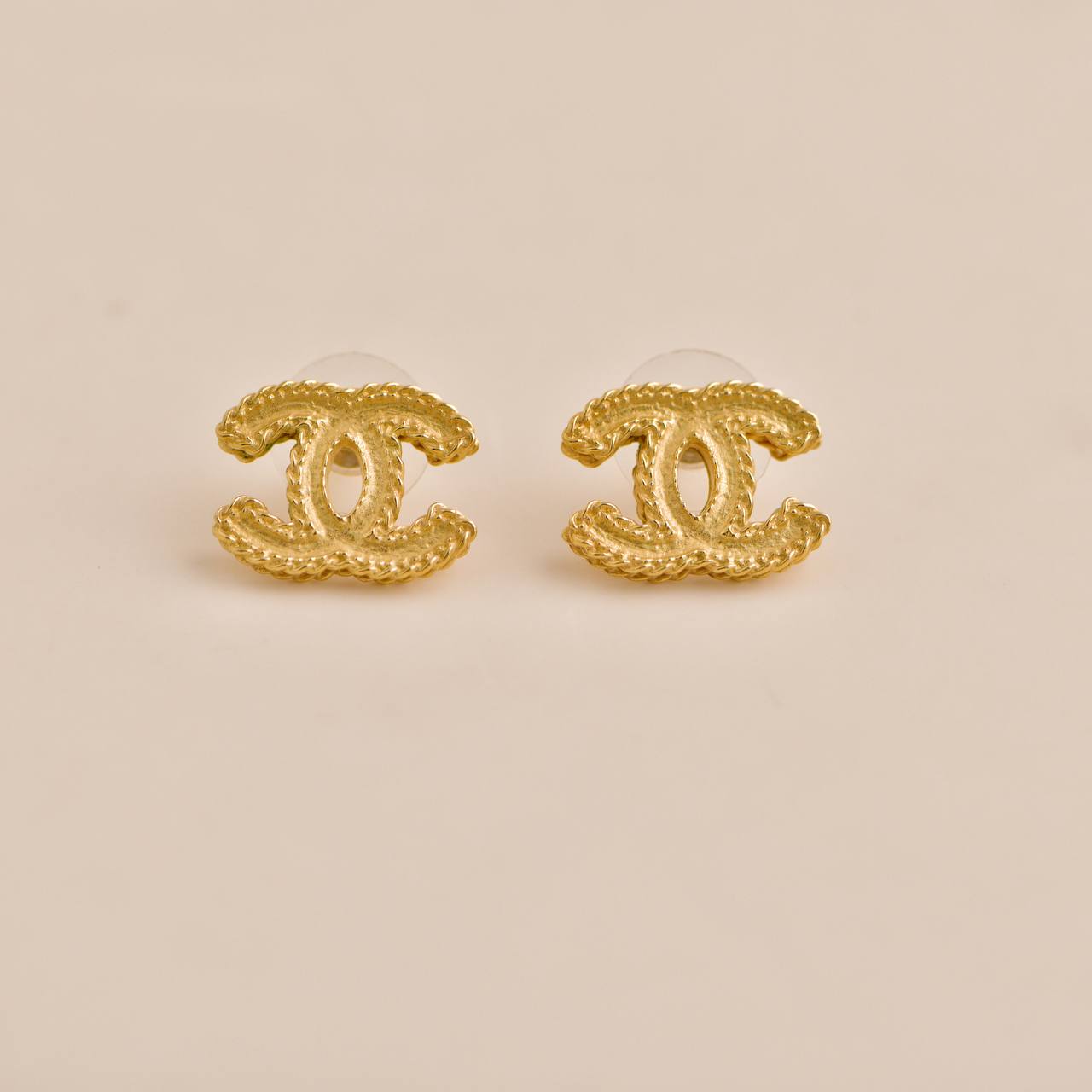 Chanel Gold Tone CC Logo Stud Earrings