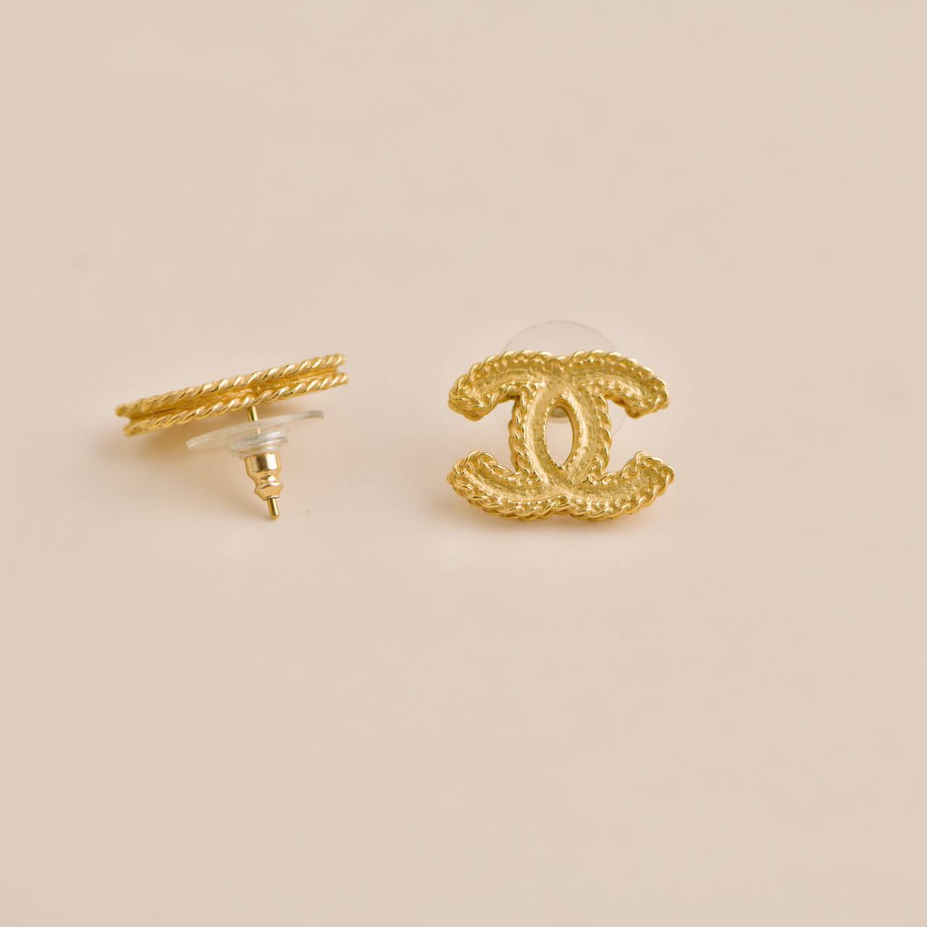 Chanel Gold Tone CC Logo Stud Earrings