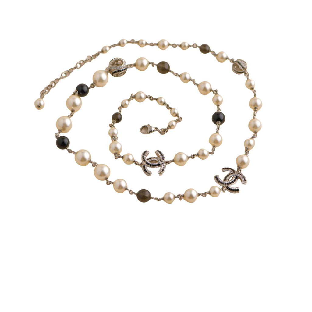 Chanel CC Faux Pearl Crystal Enamel Gold Tone Necklace