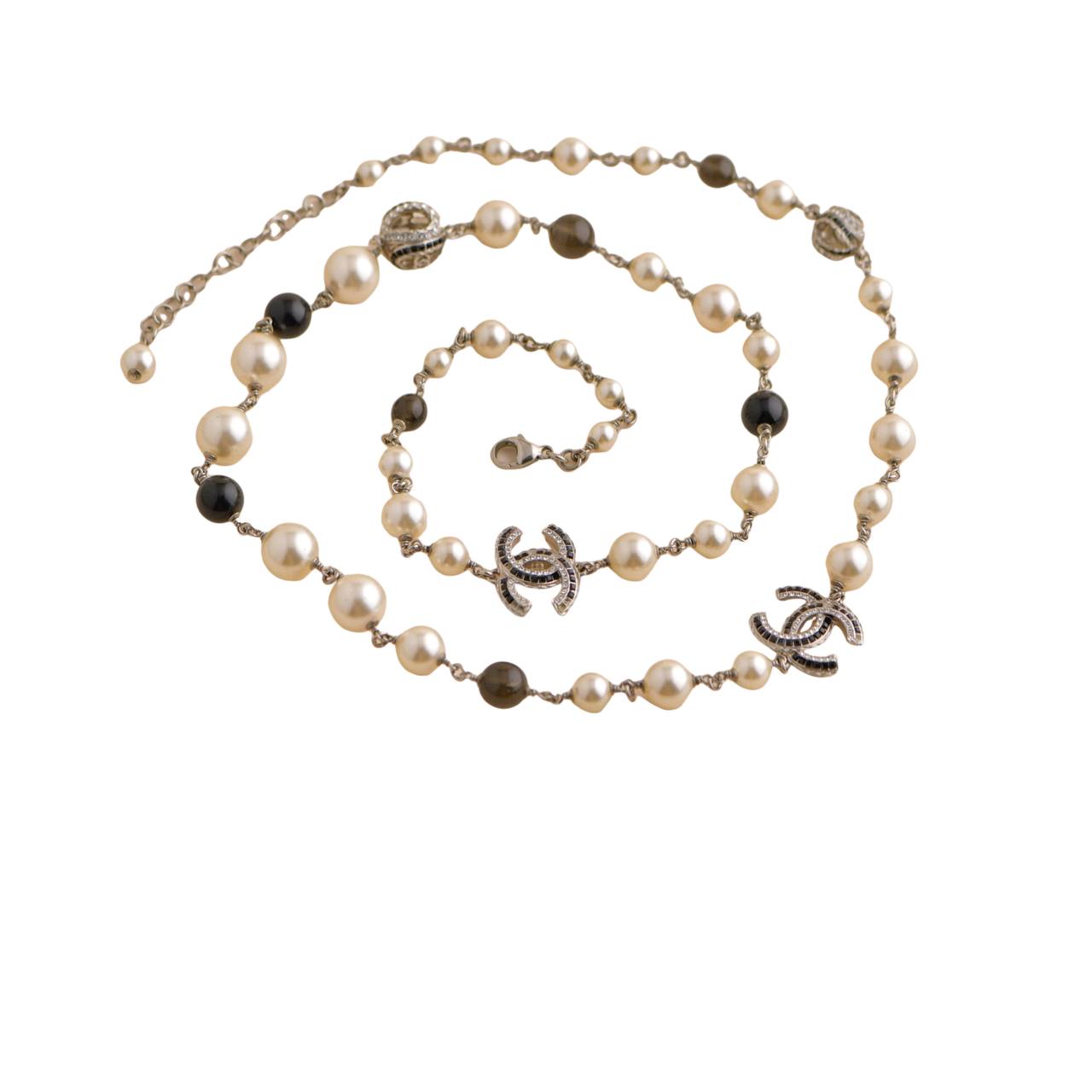 Chanel CC Faux Pearl Crystal Enamel Gold Tone Necklace