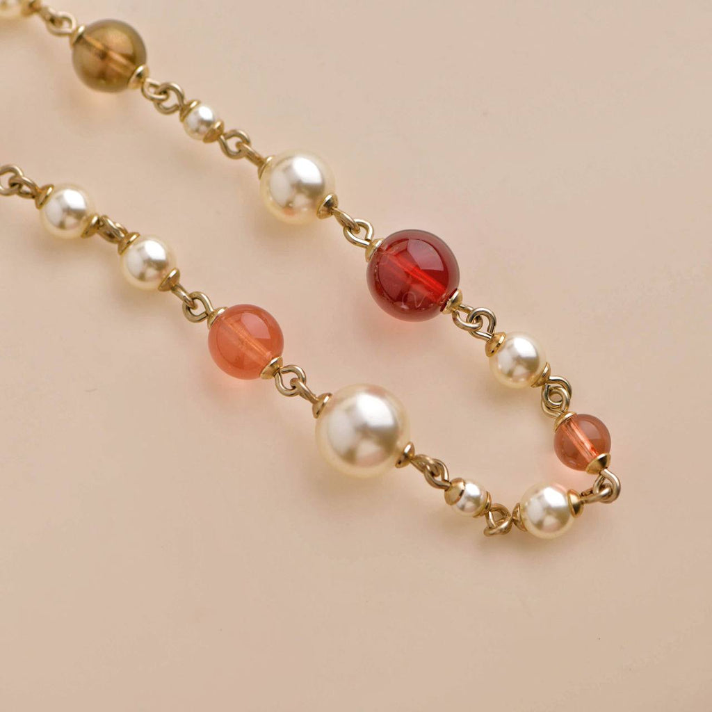 Chanel CC Double Glass Faux Pearl Chain Long Necklace