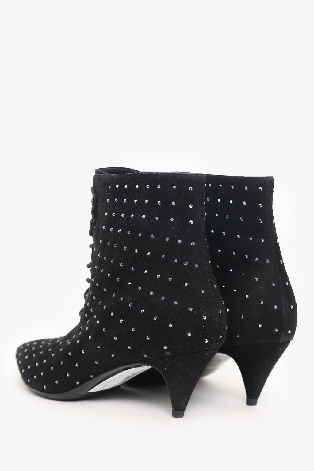 Saint Laurent Black Suede Crystal Embellishments Lace-Up Boots Size 37