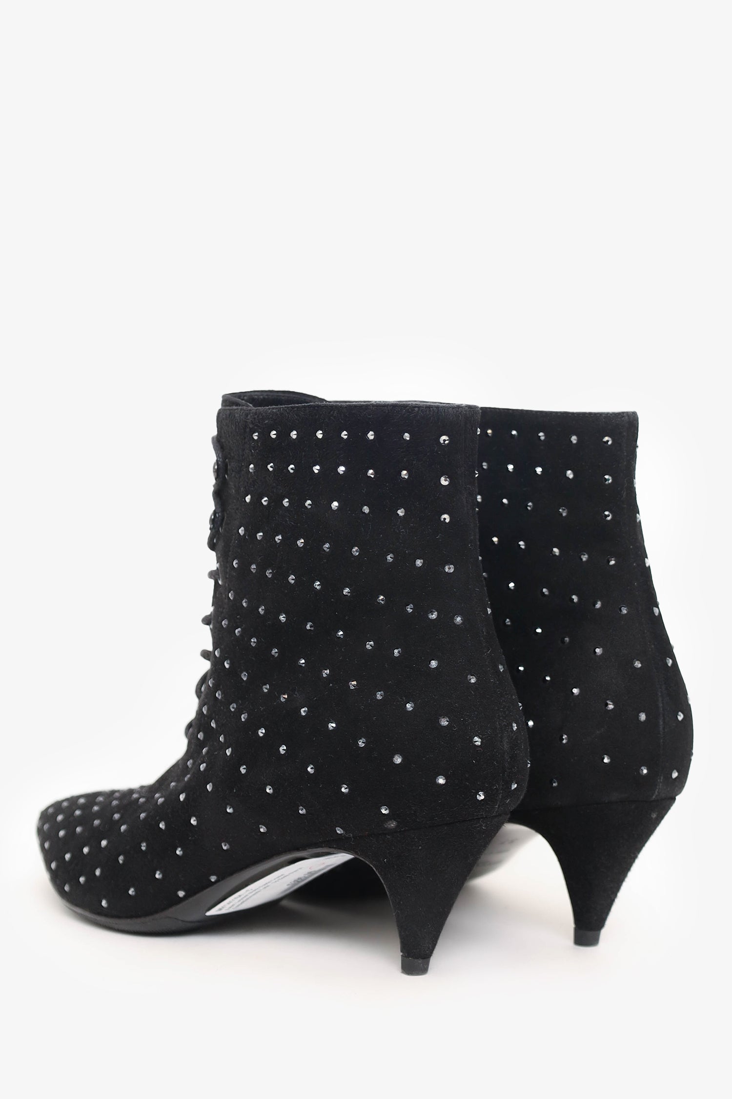 Saint Laurent Black Suede Crystal Embellishments Lace-Up Boots Size 37