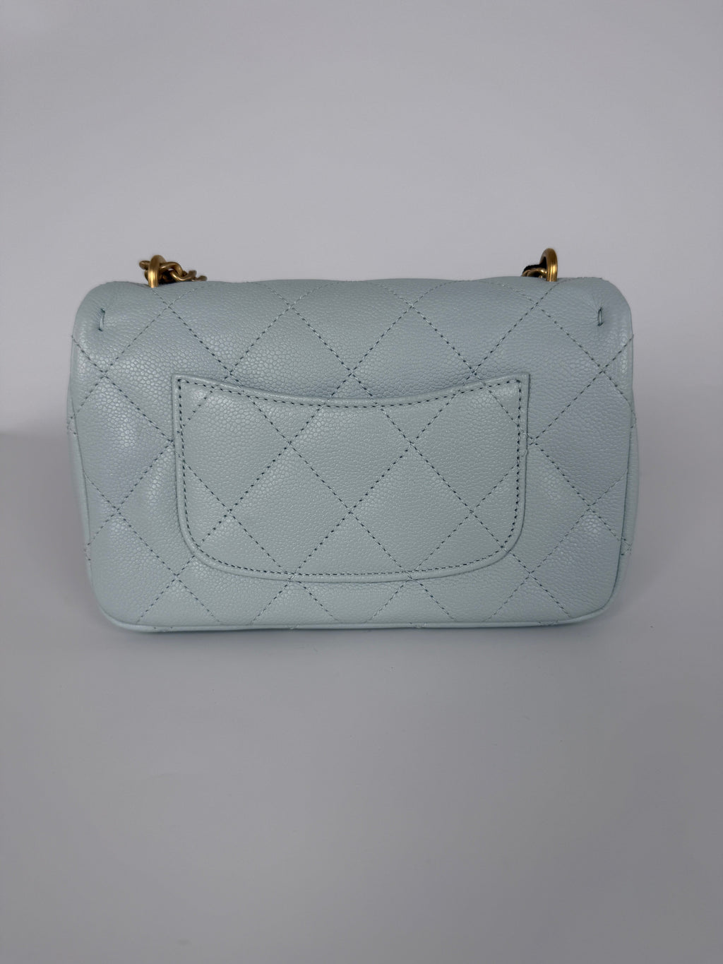 CHANEL Mini Rectangular Sweetheart Quilted Caviar Light Blue Flap Bag