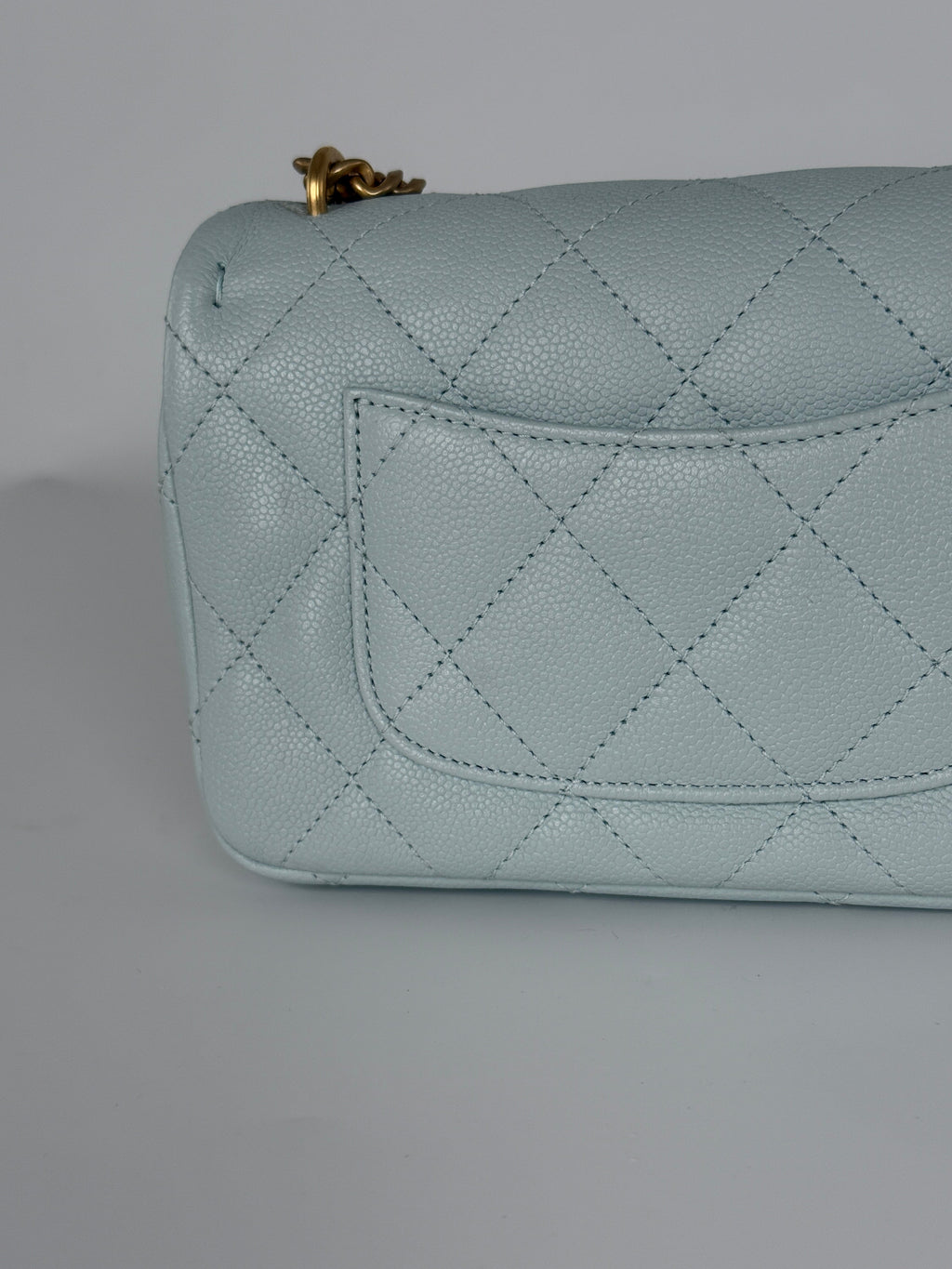 CHANEL Mini Rectangular Sweetheart Quilted Caviar Light Blue Flap Bag