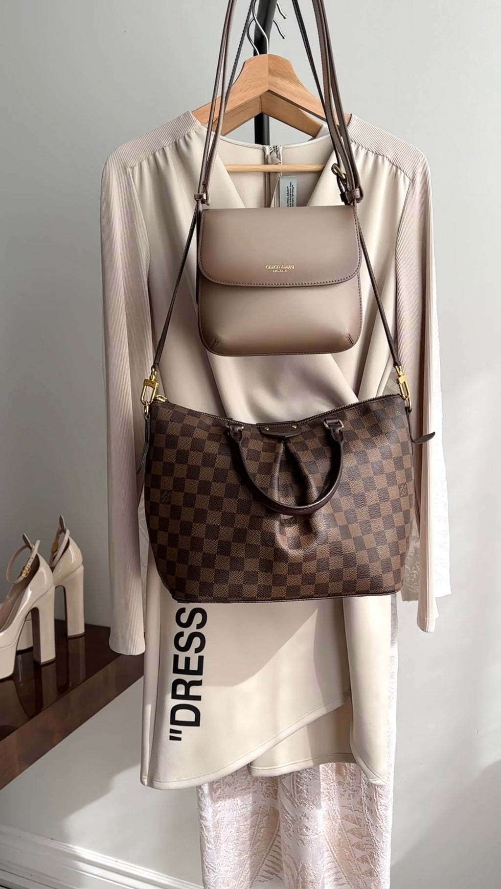 Off White Light Beige Jersey Wrap Dress with "Dress" Script - M (6/8)
