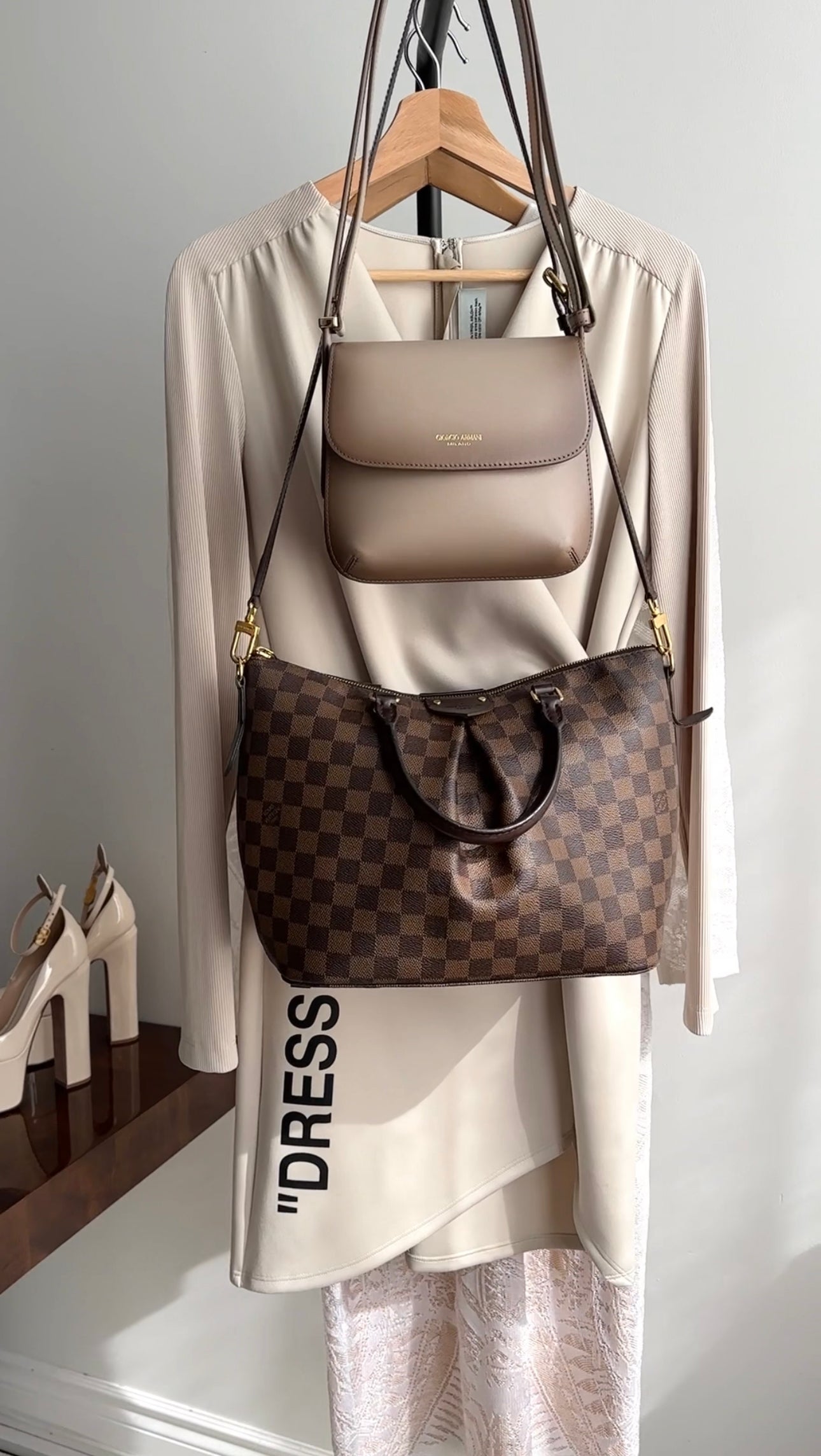 Off White Light Beige Jersey Wrap Dress with "Dress" Script - M (6/8)