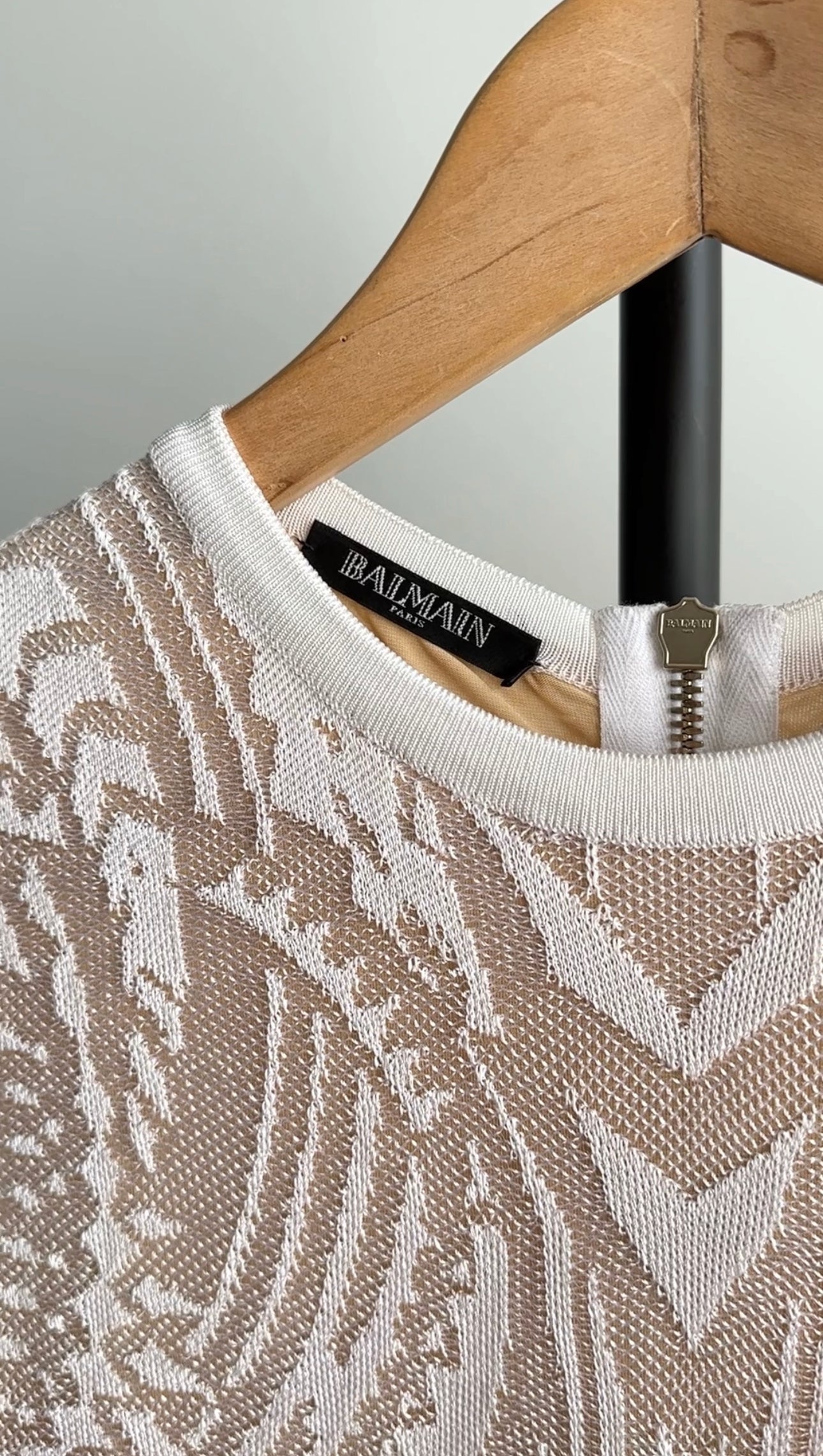 Balmain Resort 2015 White Intarsia Stretch Knit Long Gown Dress - FR36