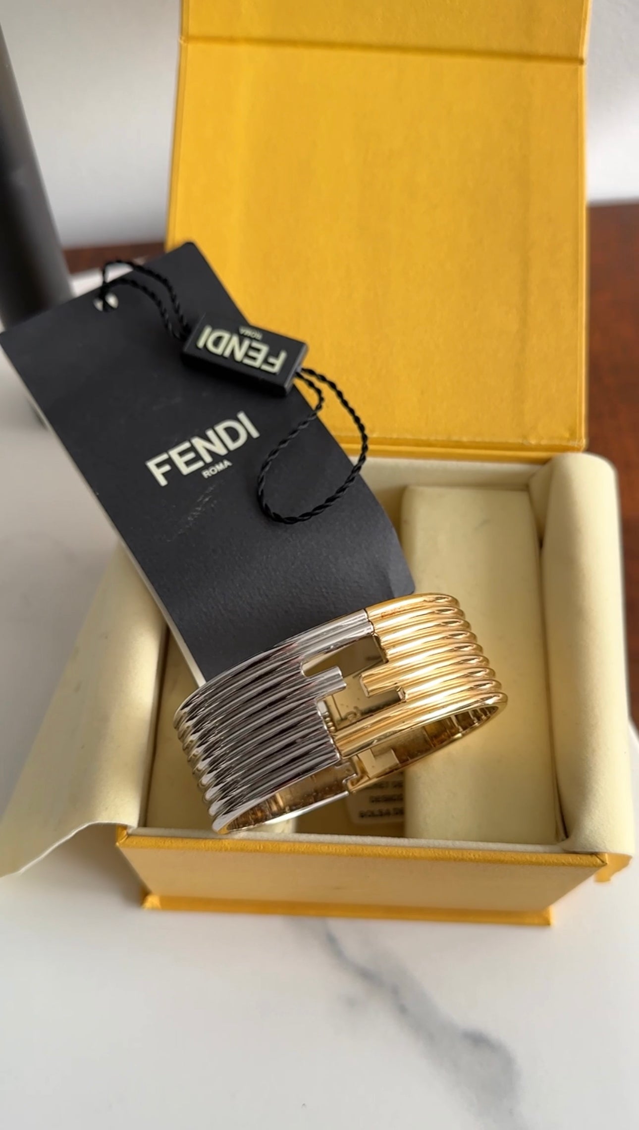 Fendi Two-tone FF Logo Hinged Clamper Bracelet