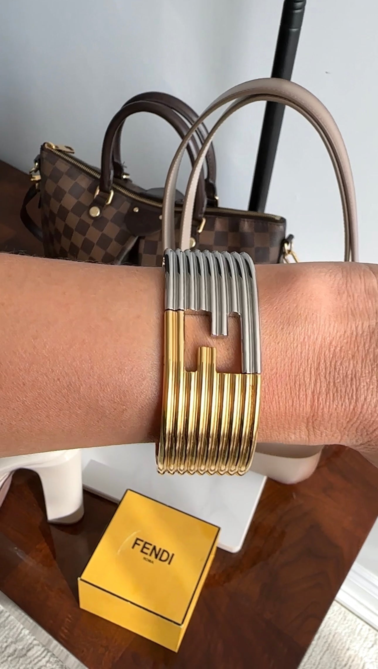 Fendi Two-tone FF Logo Hinged Clamper Bracelet