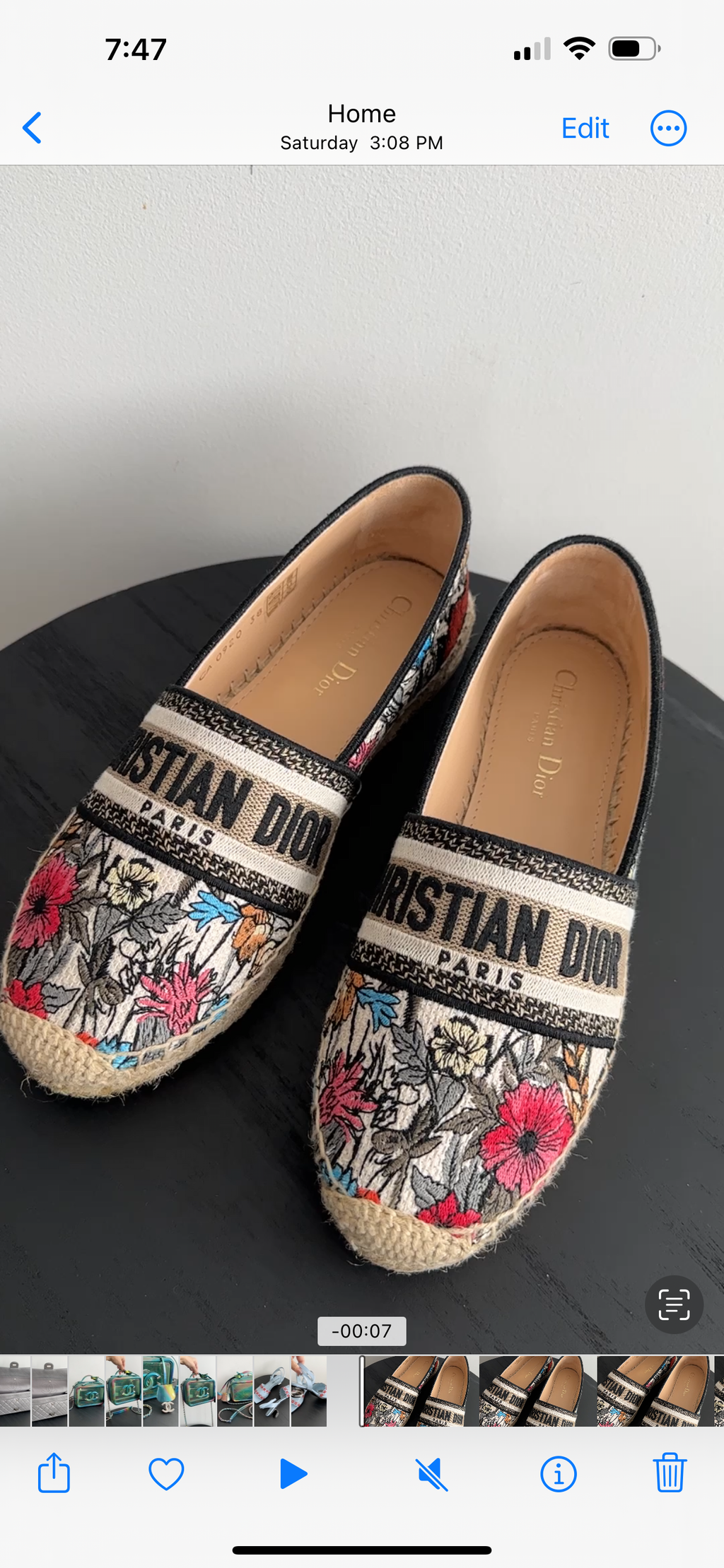 Christian Dior Floral Embroidered Espadrille - 38 / 7.5