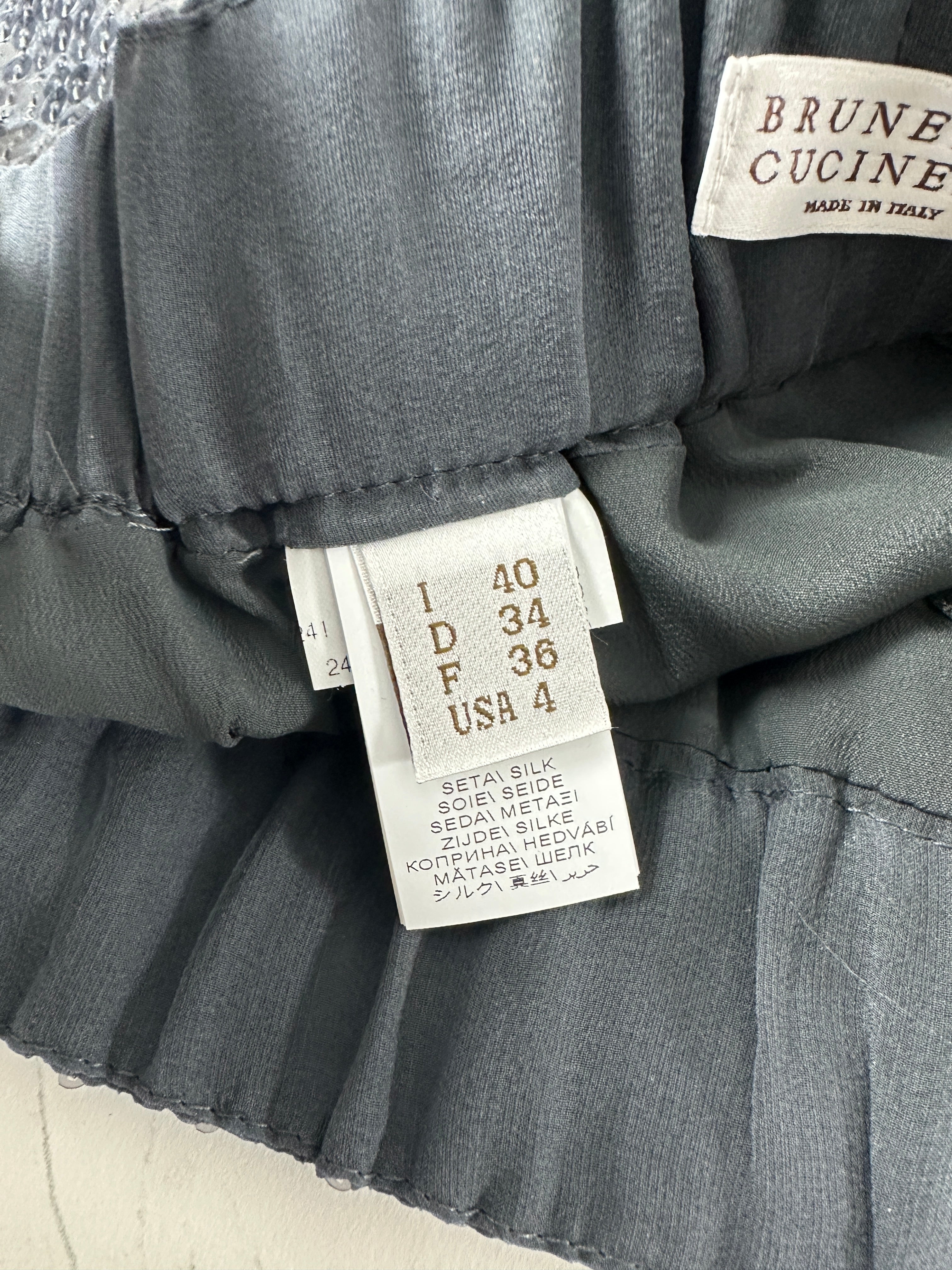 Brunello Cucinelli Grey Long Sequin Silk Cargo Skirt - S (4/6)