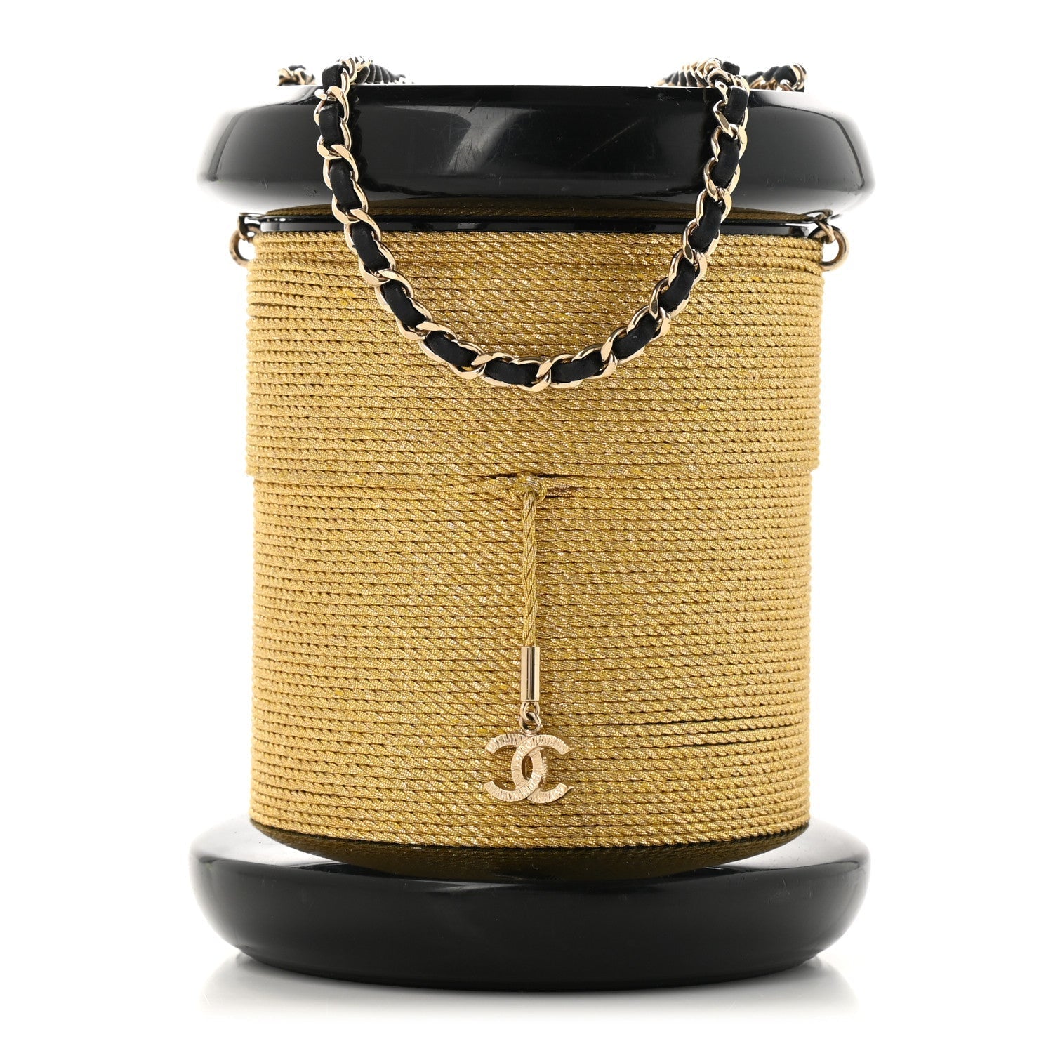 Chanel Plexiglass Bobbin Minaudière Clutch Black Gold