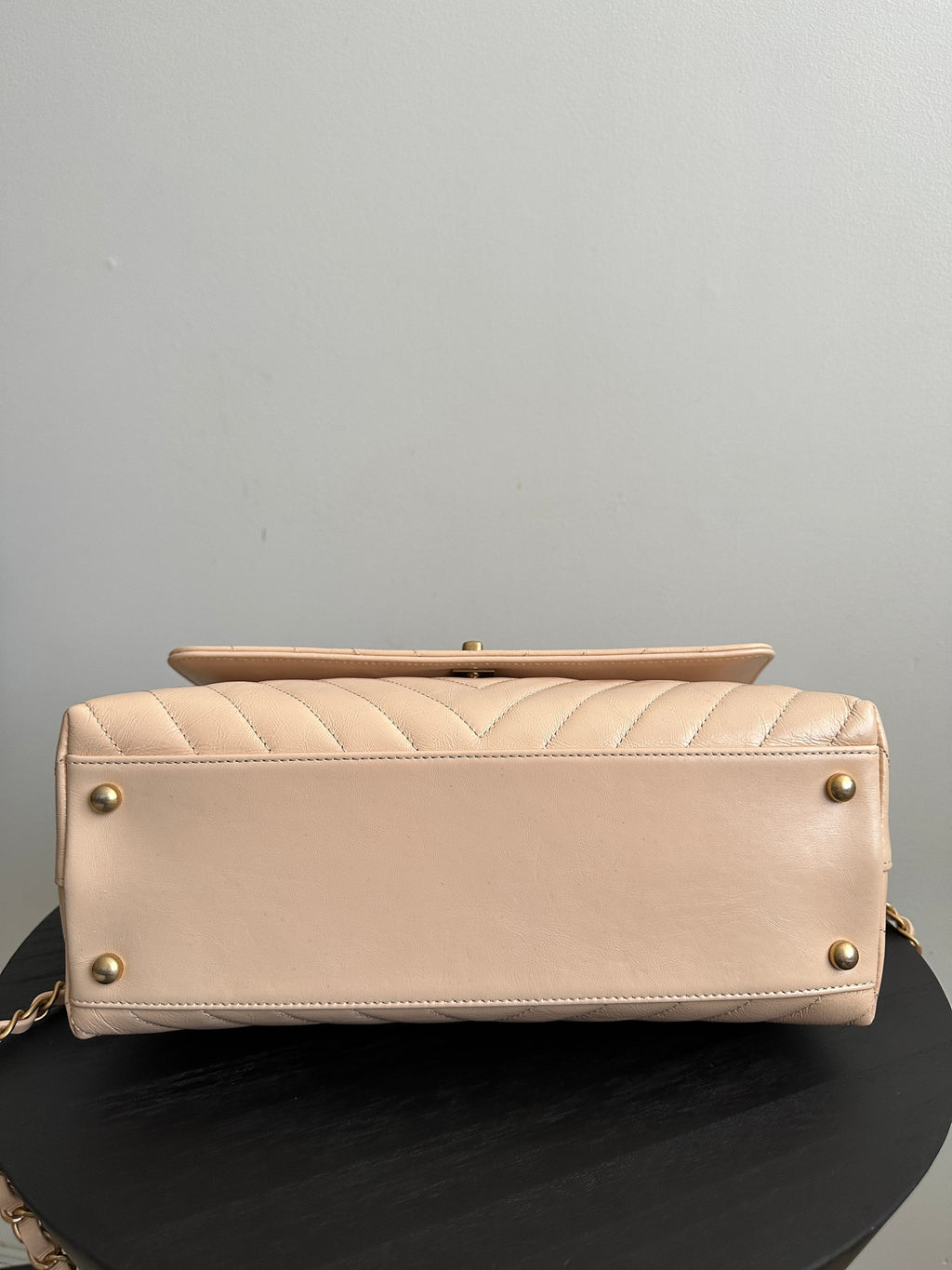Chanel Nude Chevron Aged Leather and Exotic Top Handle Flap Bag