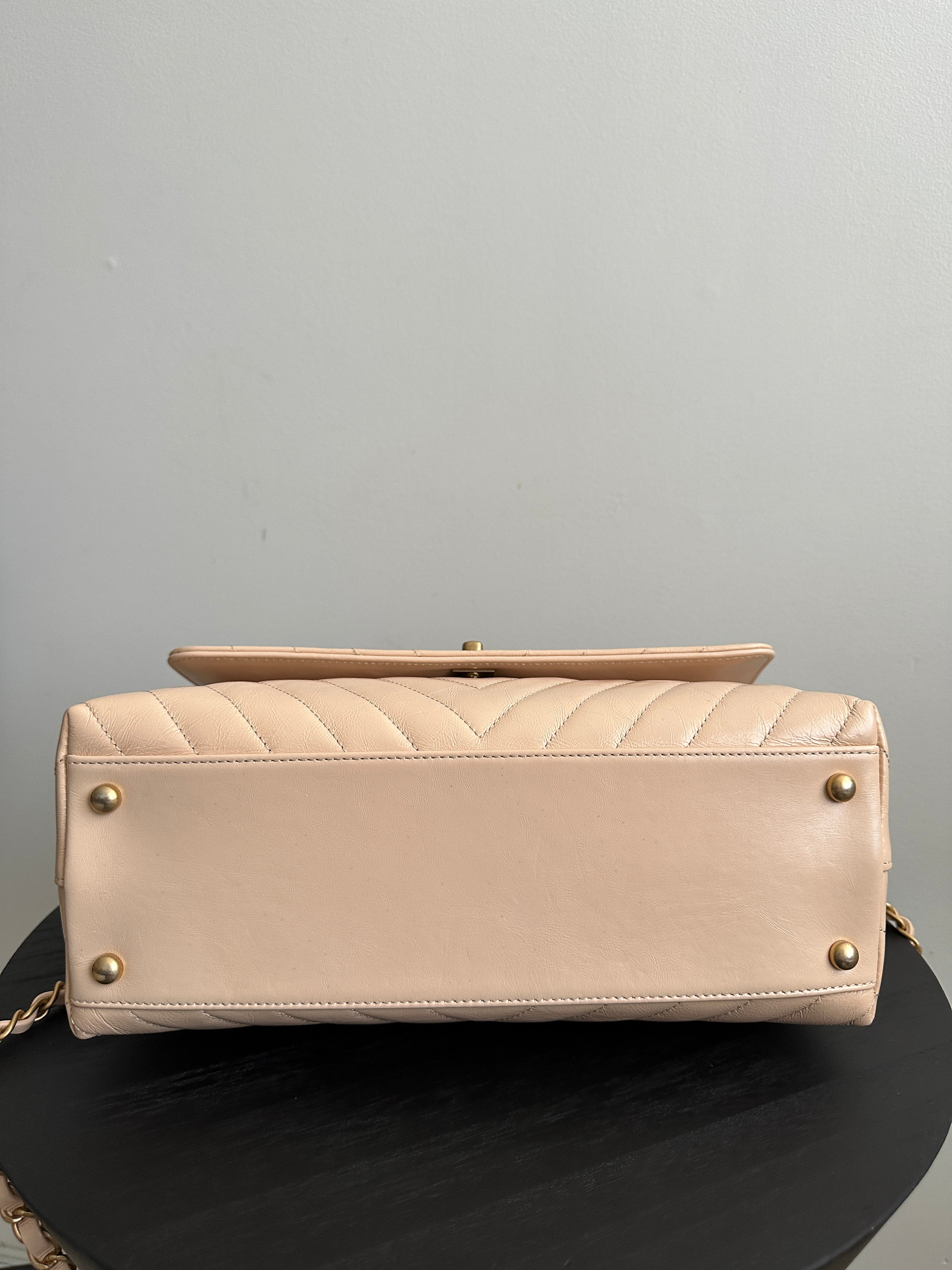 Chanel Nude Chevron Aged Leather and Exotic Top Handle Flap Bag