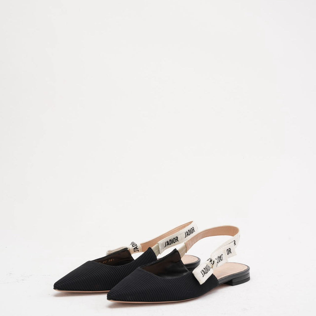 Christian Dior Ribbon Black Fabric J'adior Slingback Size 38.5