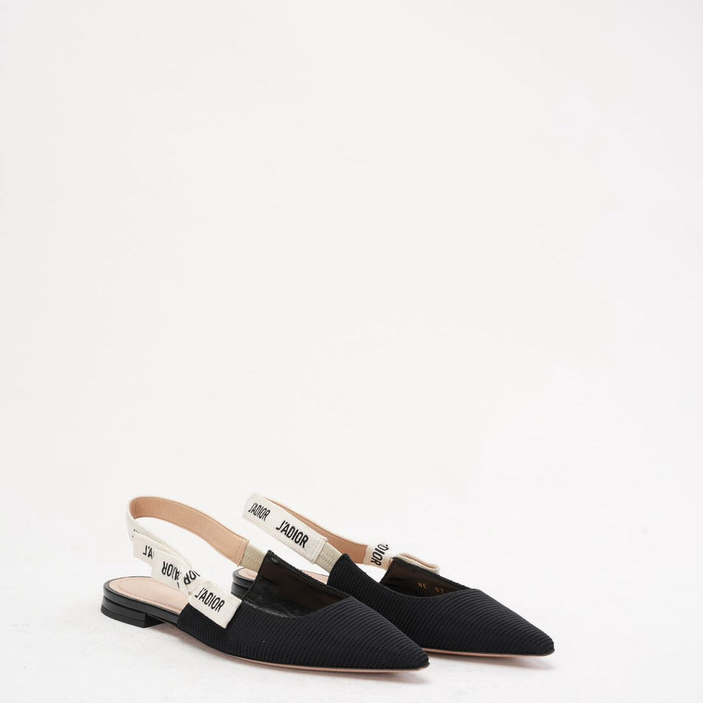 Christian Dior Ribbon Black Fabric J'adior Slingback Size 38.5